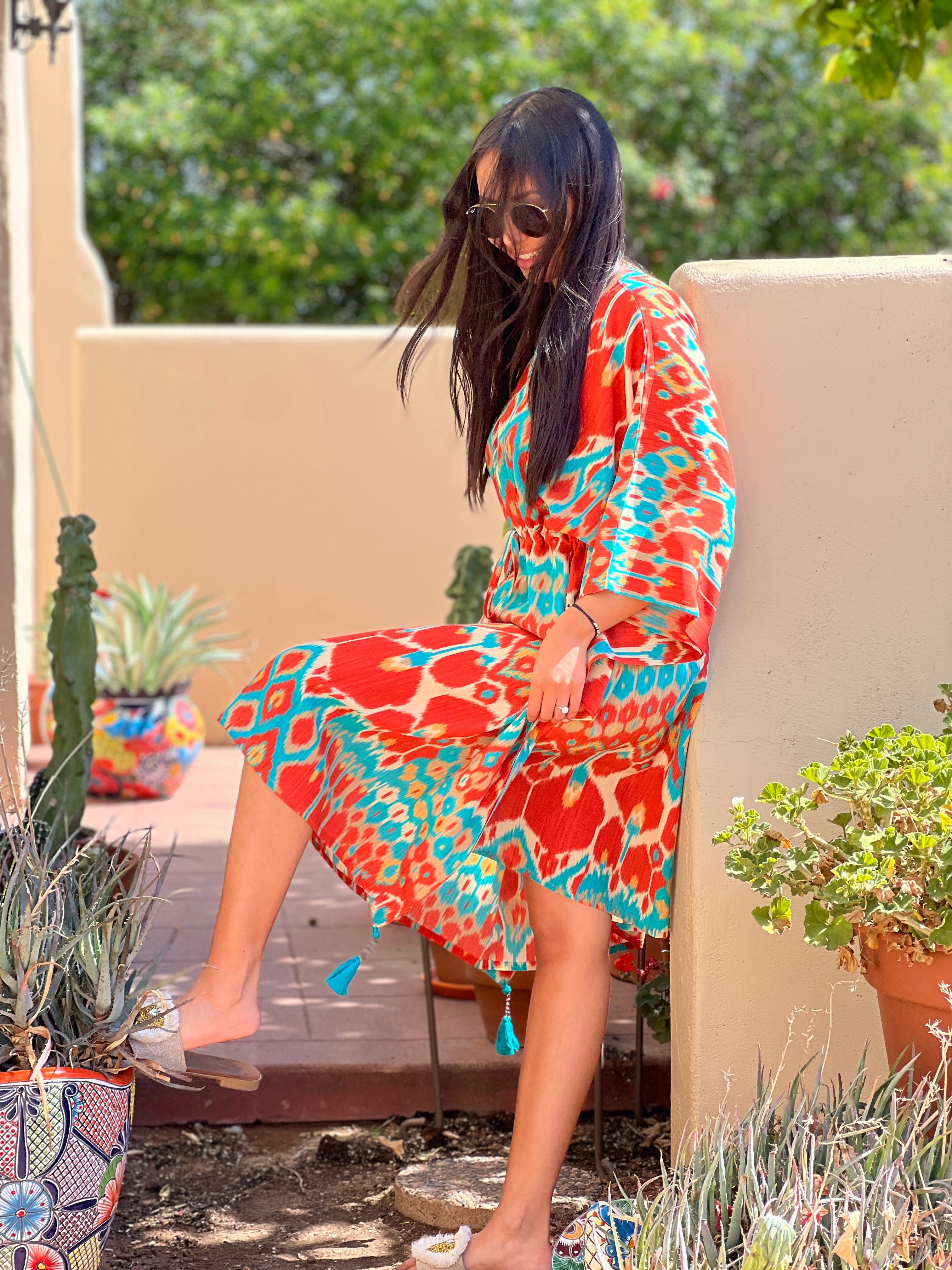 Bella Vita Italian Silk Midi Kaftan Dress