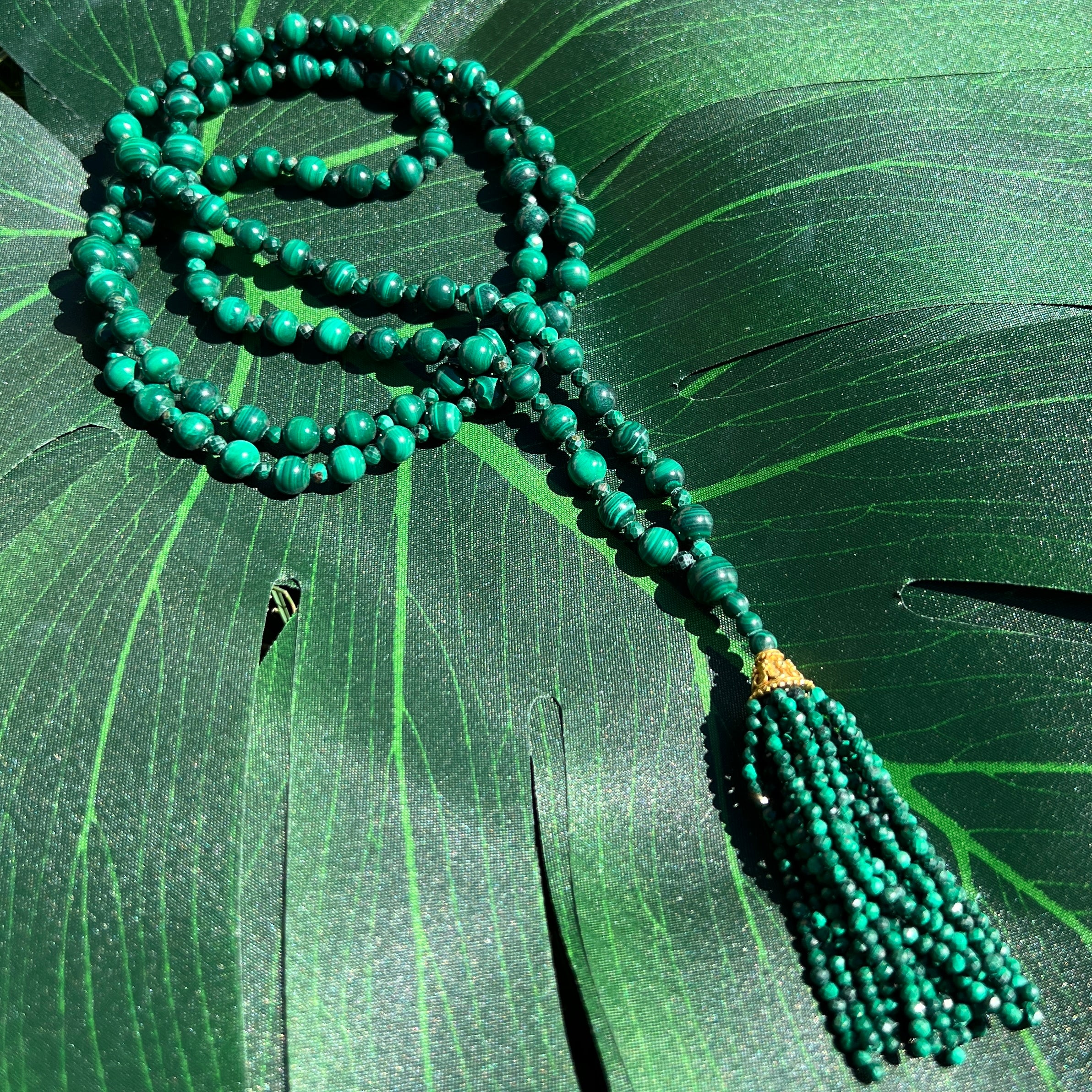 Rare Malachite Mala Tassel Necklace