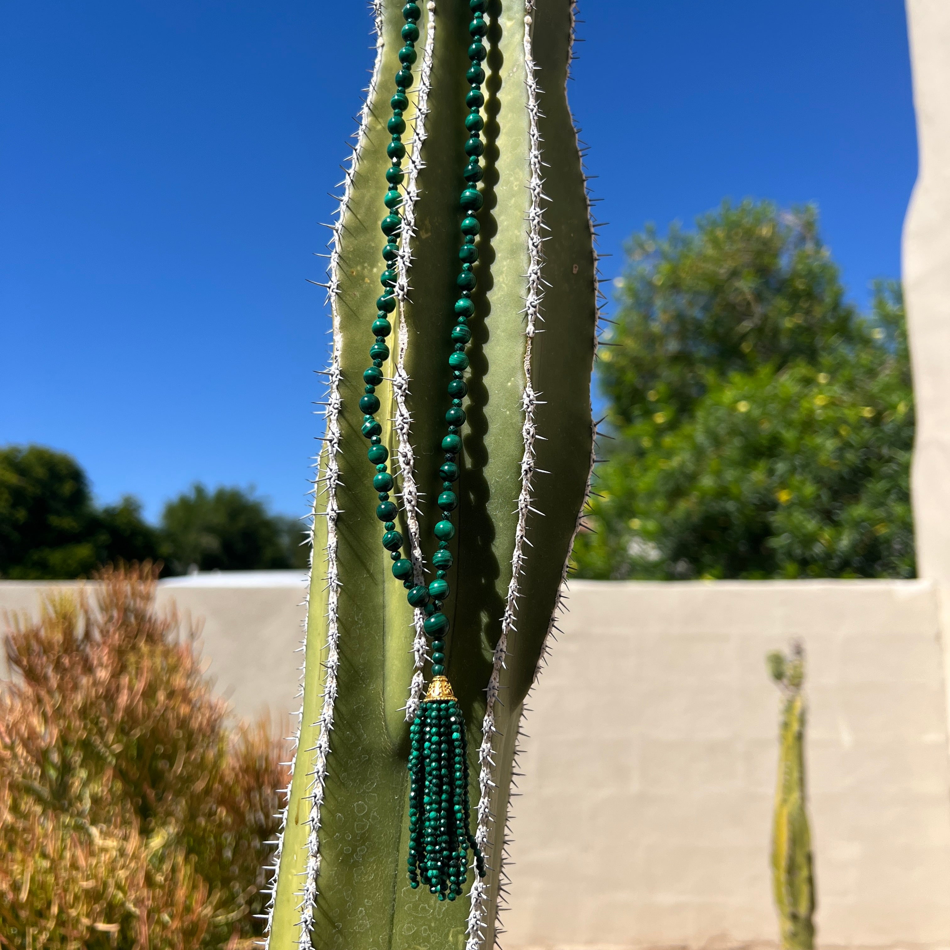 Rare Malachite Mala Tassel Necklace