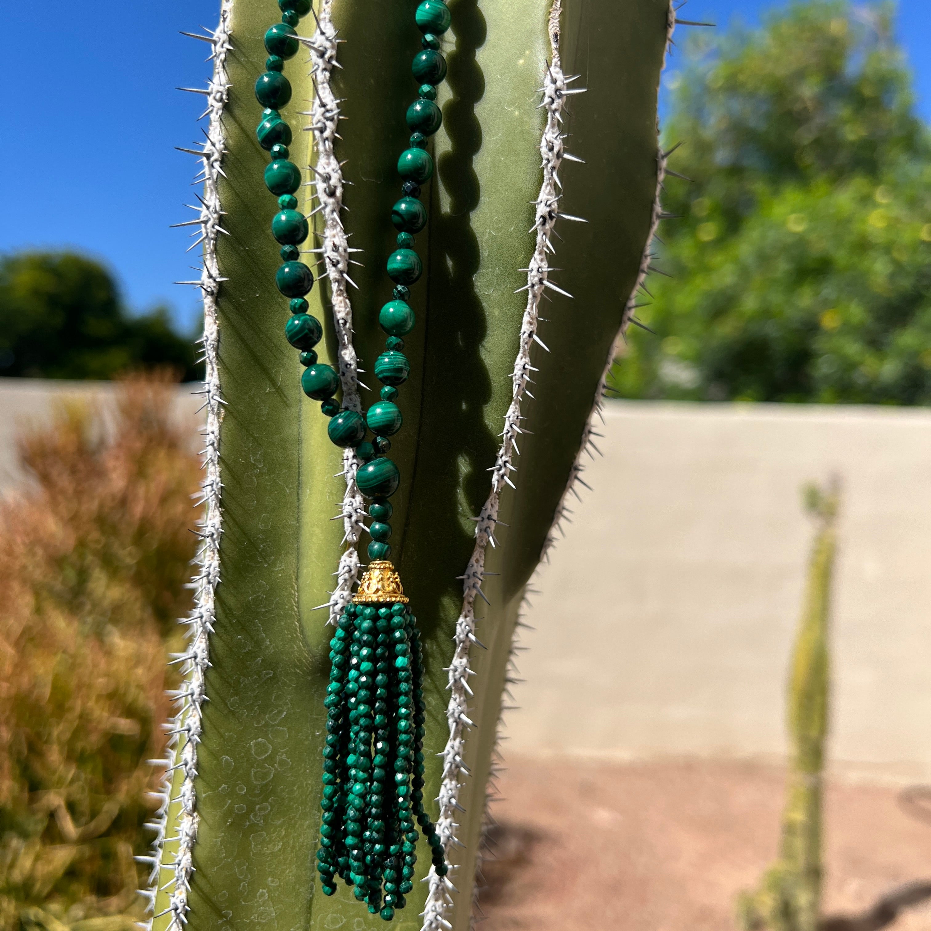 Rare Malachite Mala Tassel Necklace