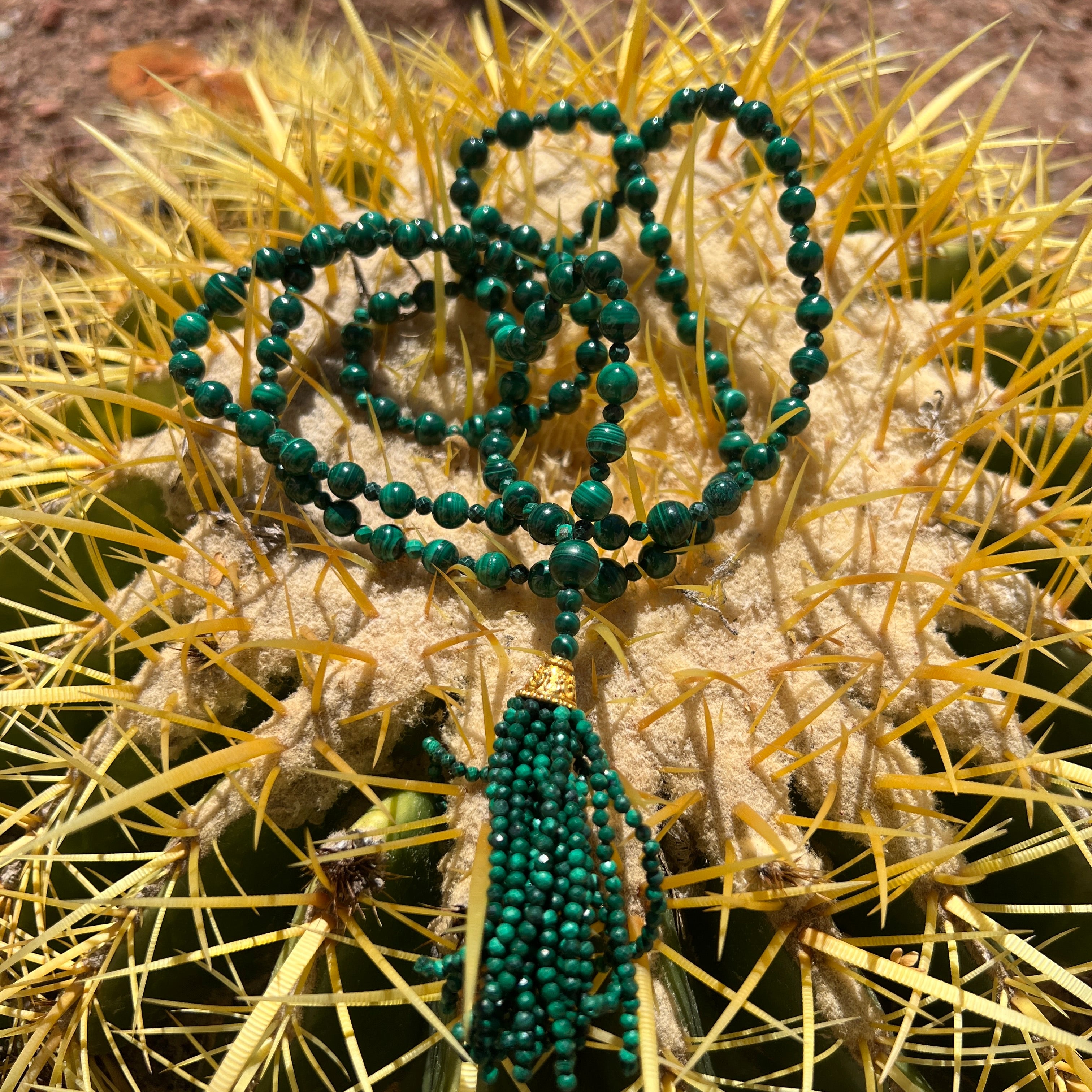 Rare Malachite Mala Tassel Necklace
