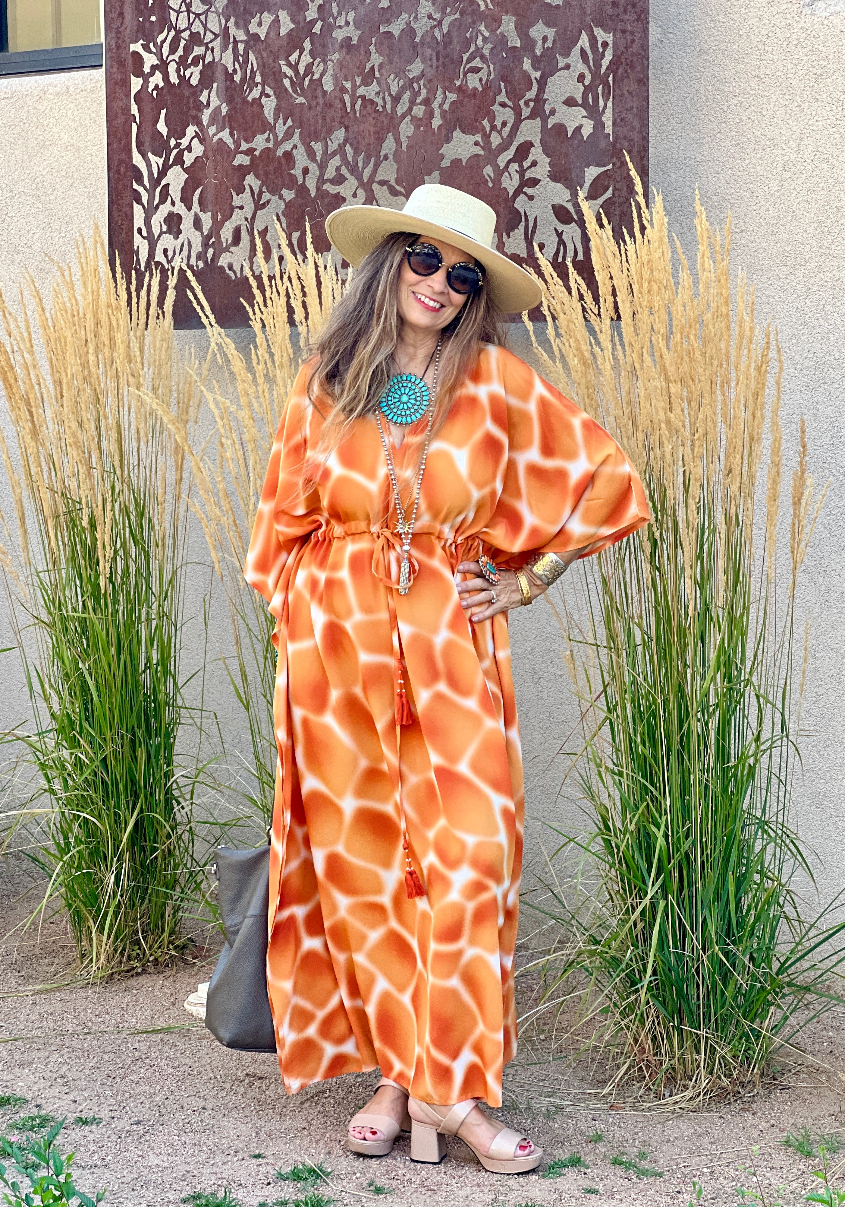 ZIRAFA GIRAFFA ORANGE ITALIAN SILK MAXI KAFTAN