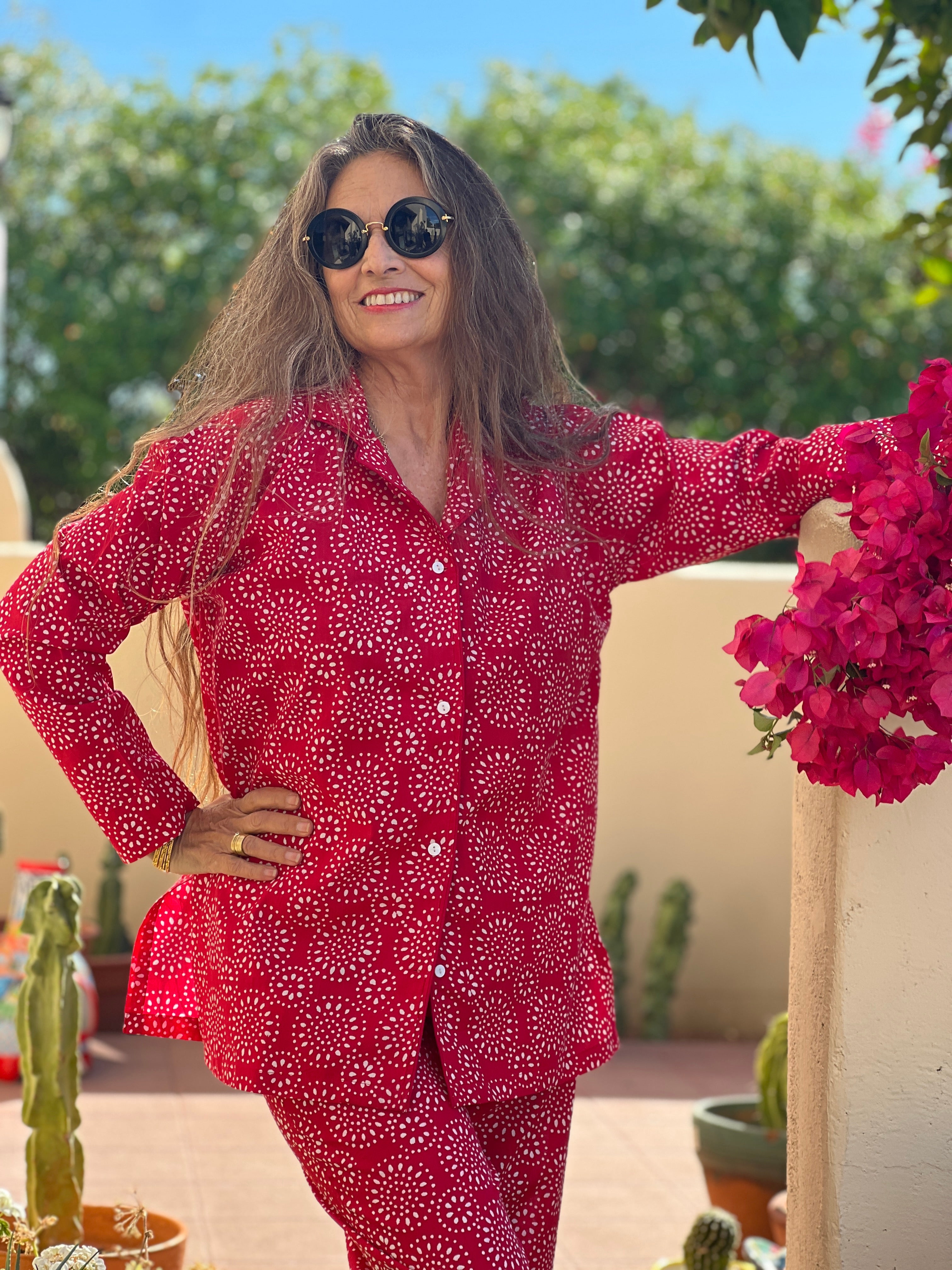Ronnie Red Longsleeve Pajamas Hand Printed