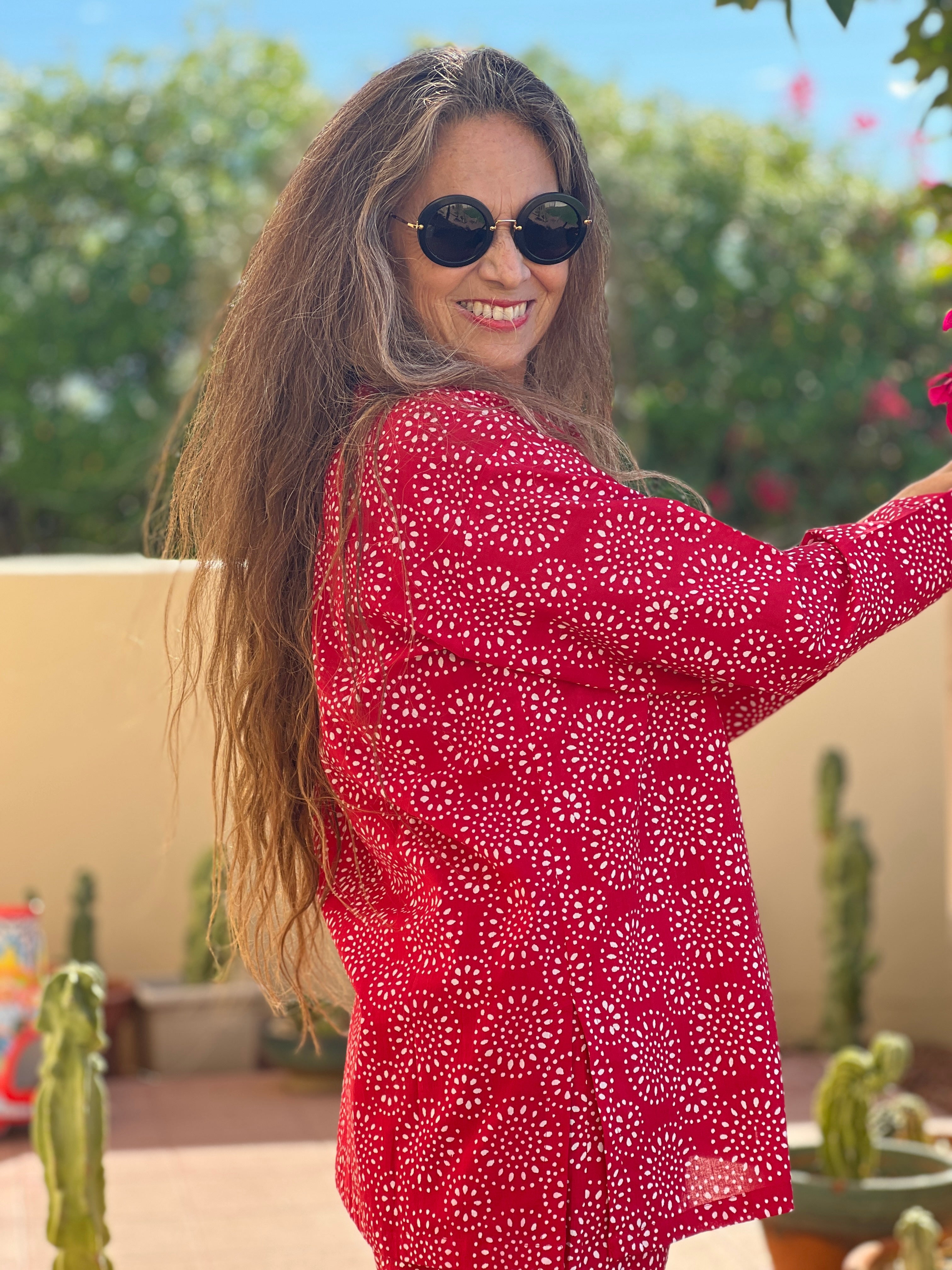 Ronnie Red Longsleeve Pajamas Hand Printed