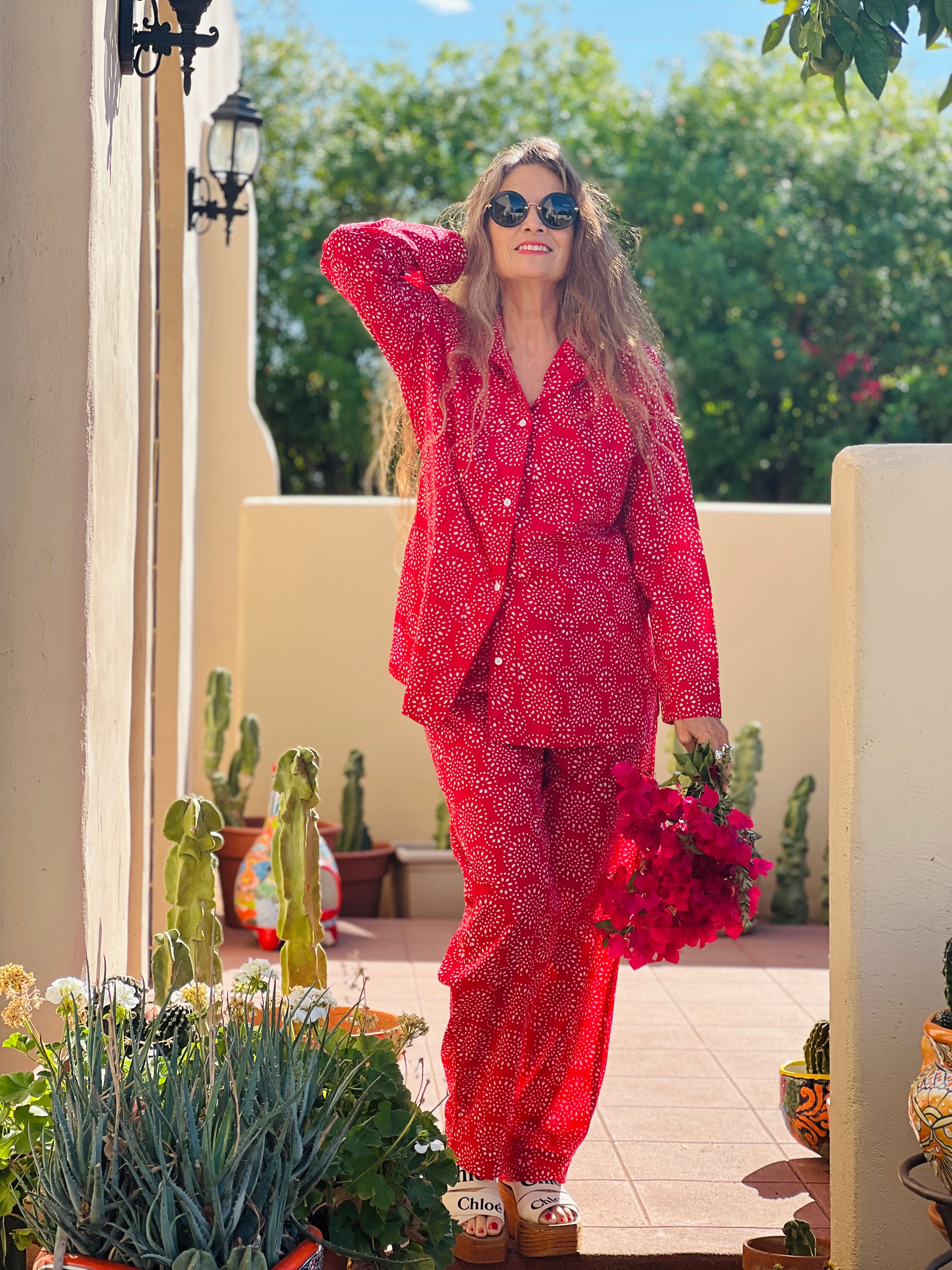 Ronnie Red Longsleeve Pajamas Hand Printed