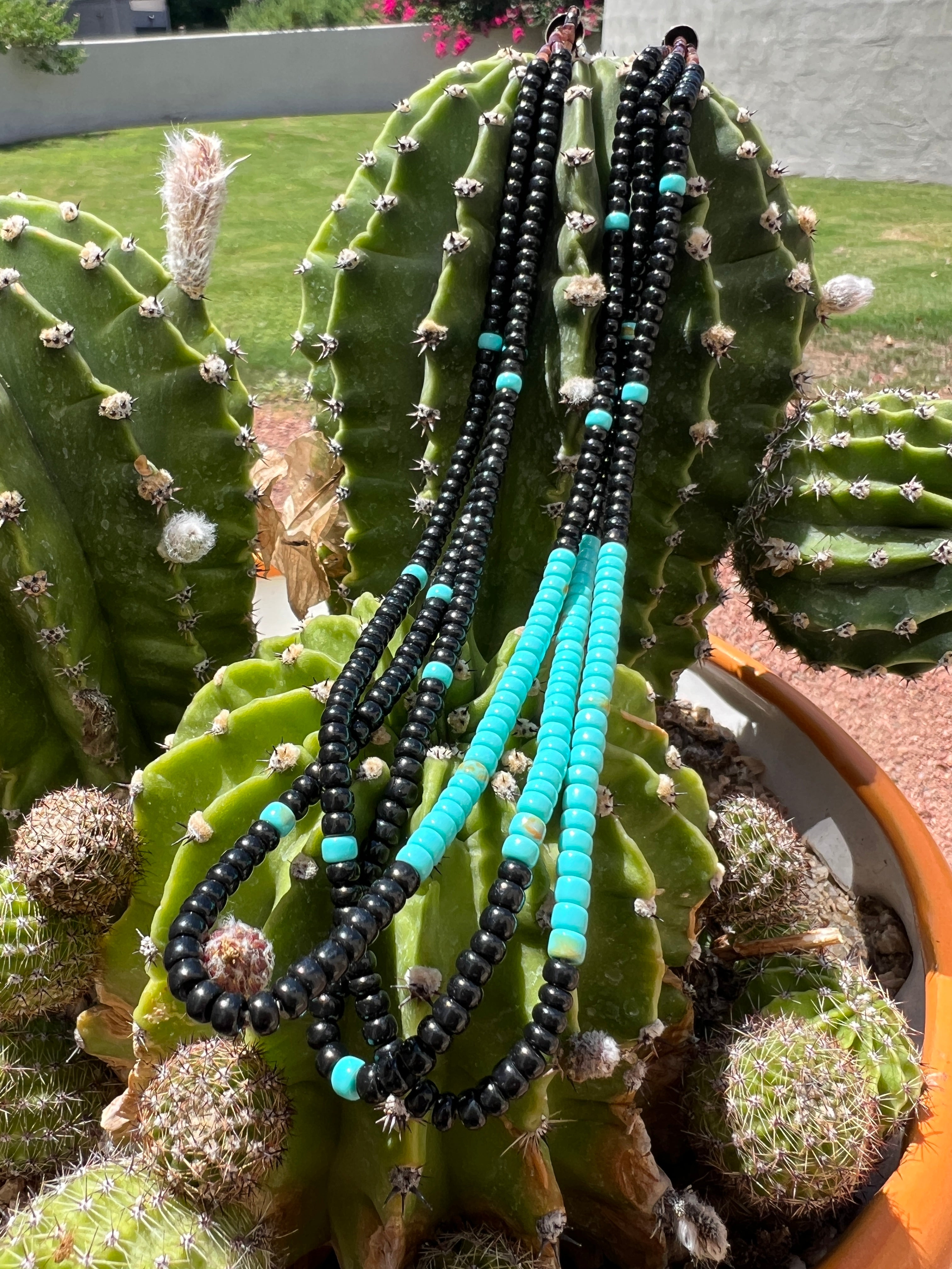 Black Jet and Turquoise Heishi Necklace Santo Domingo