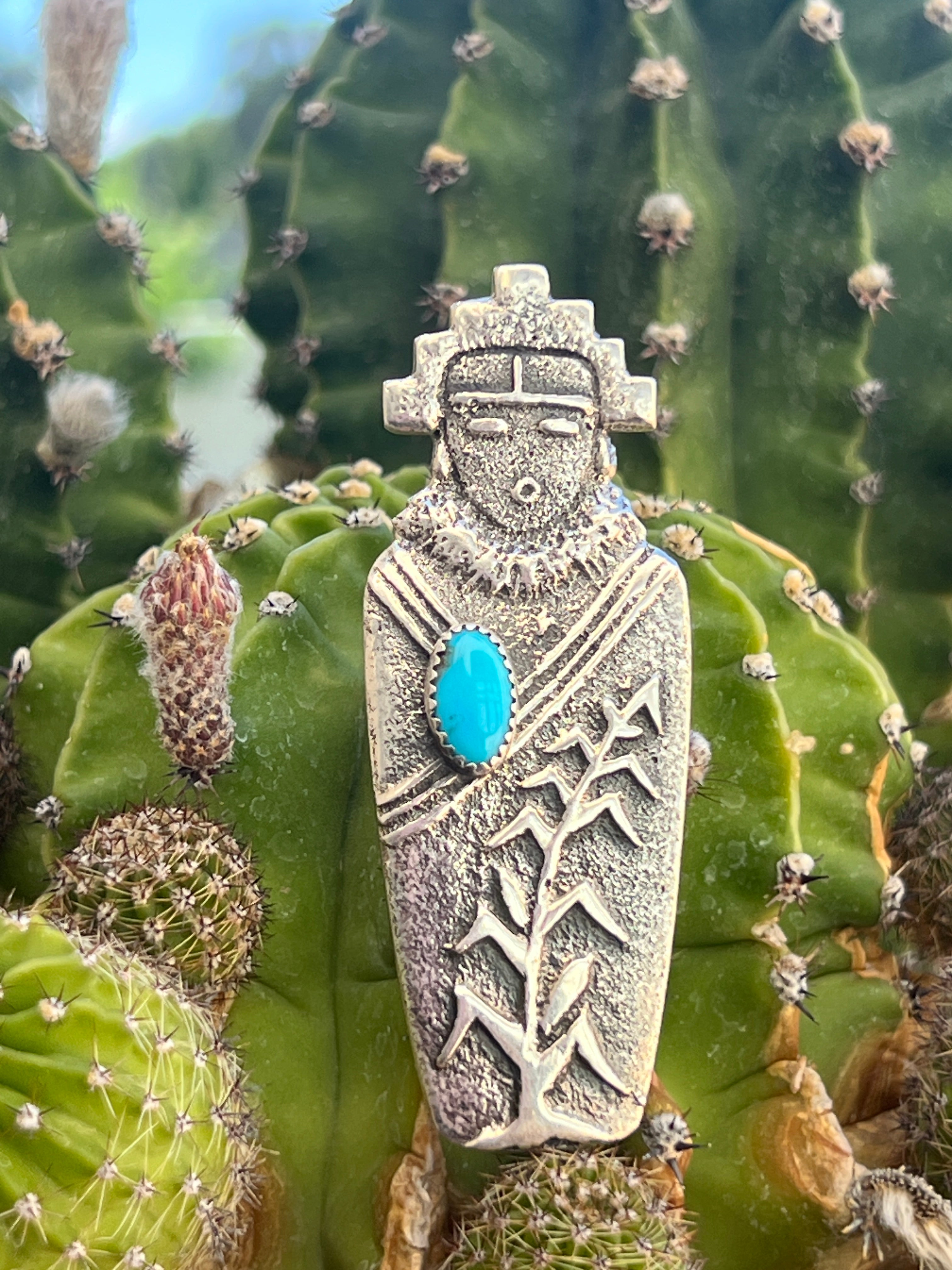 Sleeping Beauty Turquoise and Silver Navajo Corn Maiden Necklace