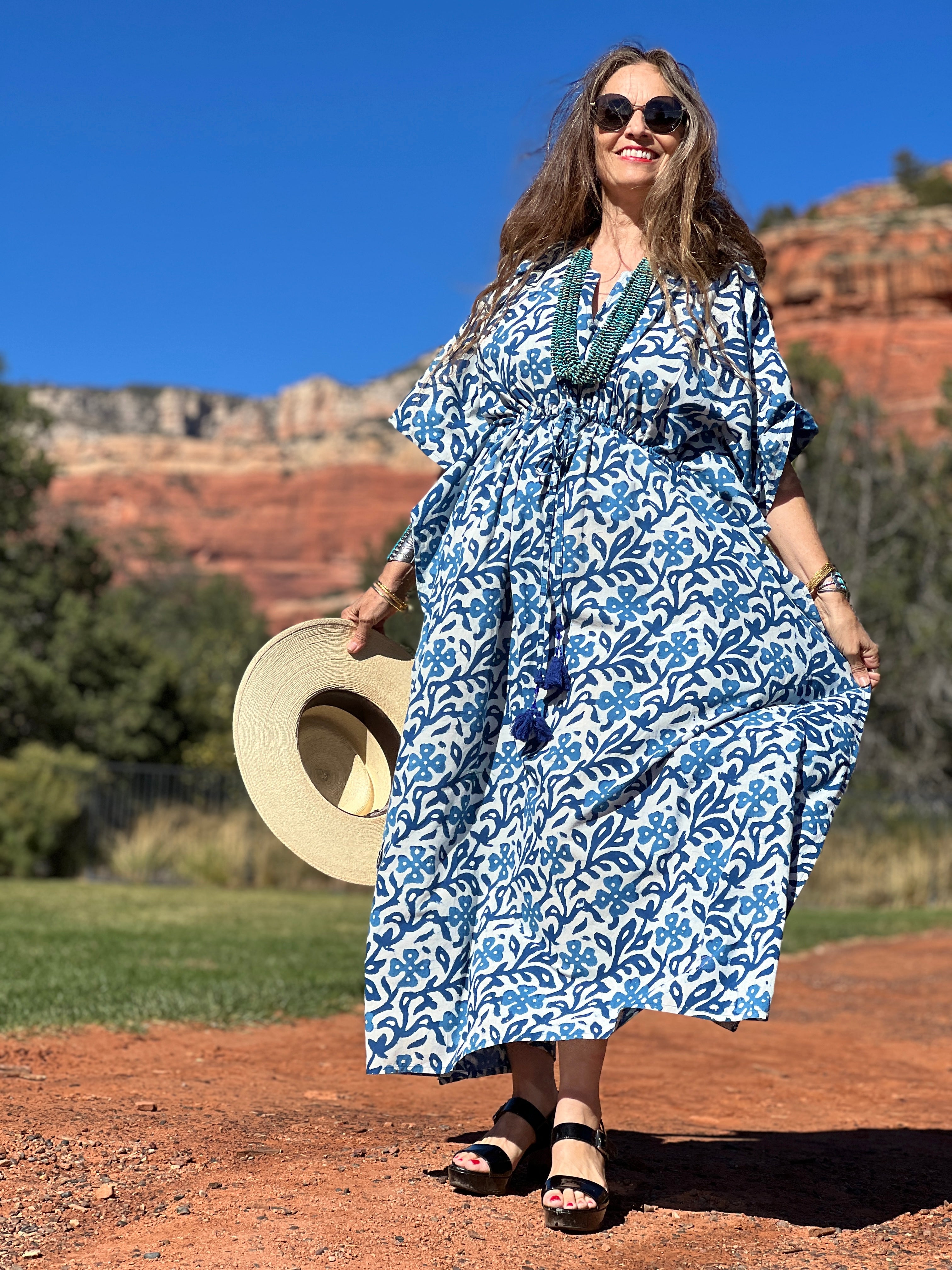 Isadora Maxi Kaftan Dress Natural Indigo