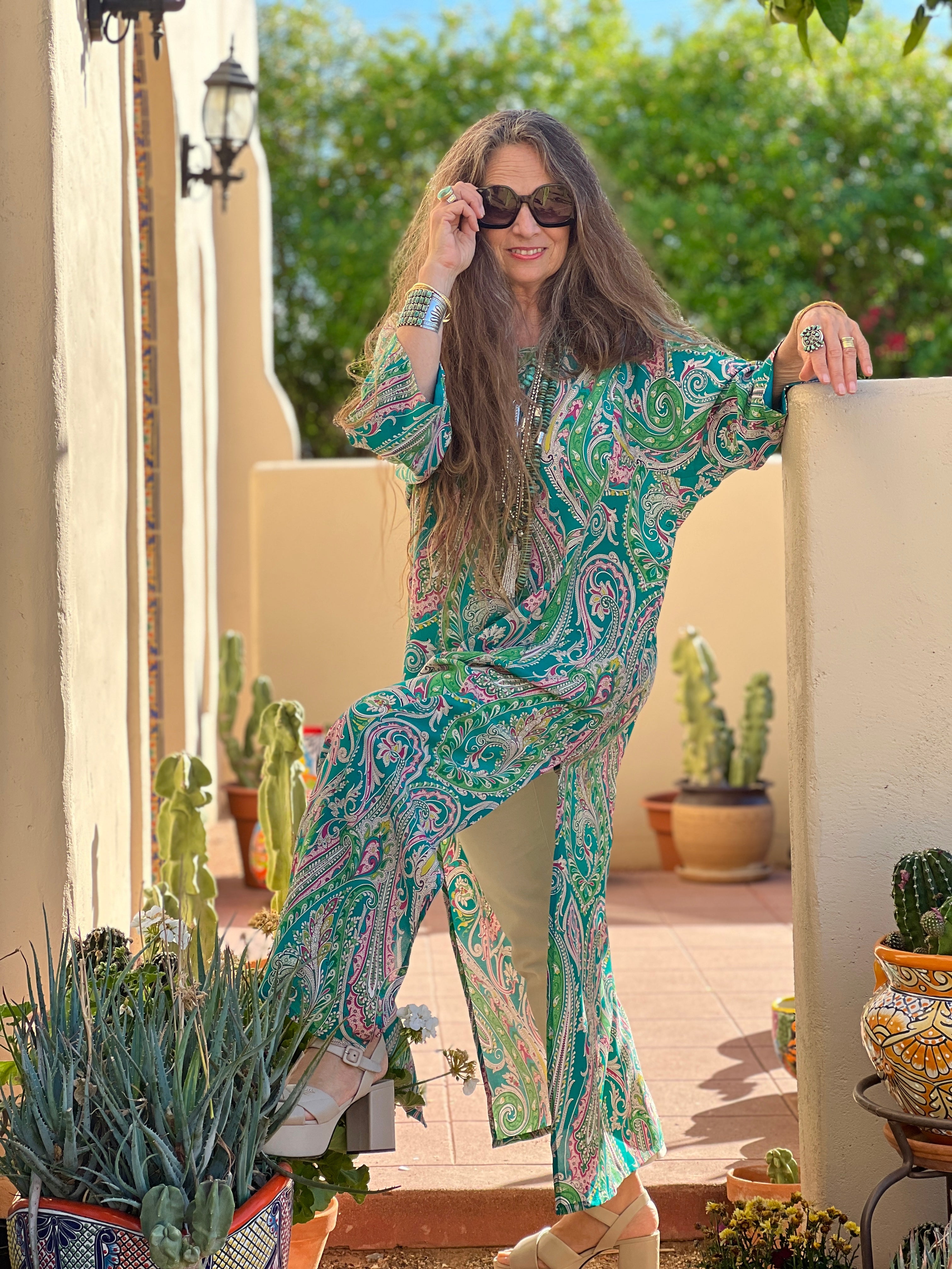 Teal Principessa Italian Silk Long Tunic Dress
