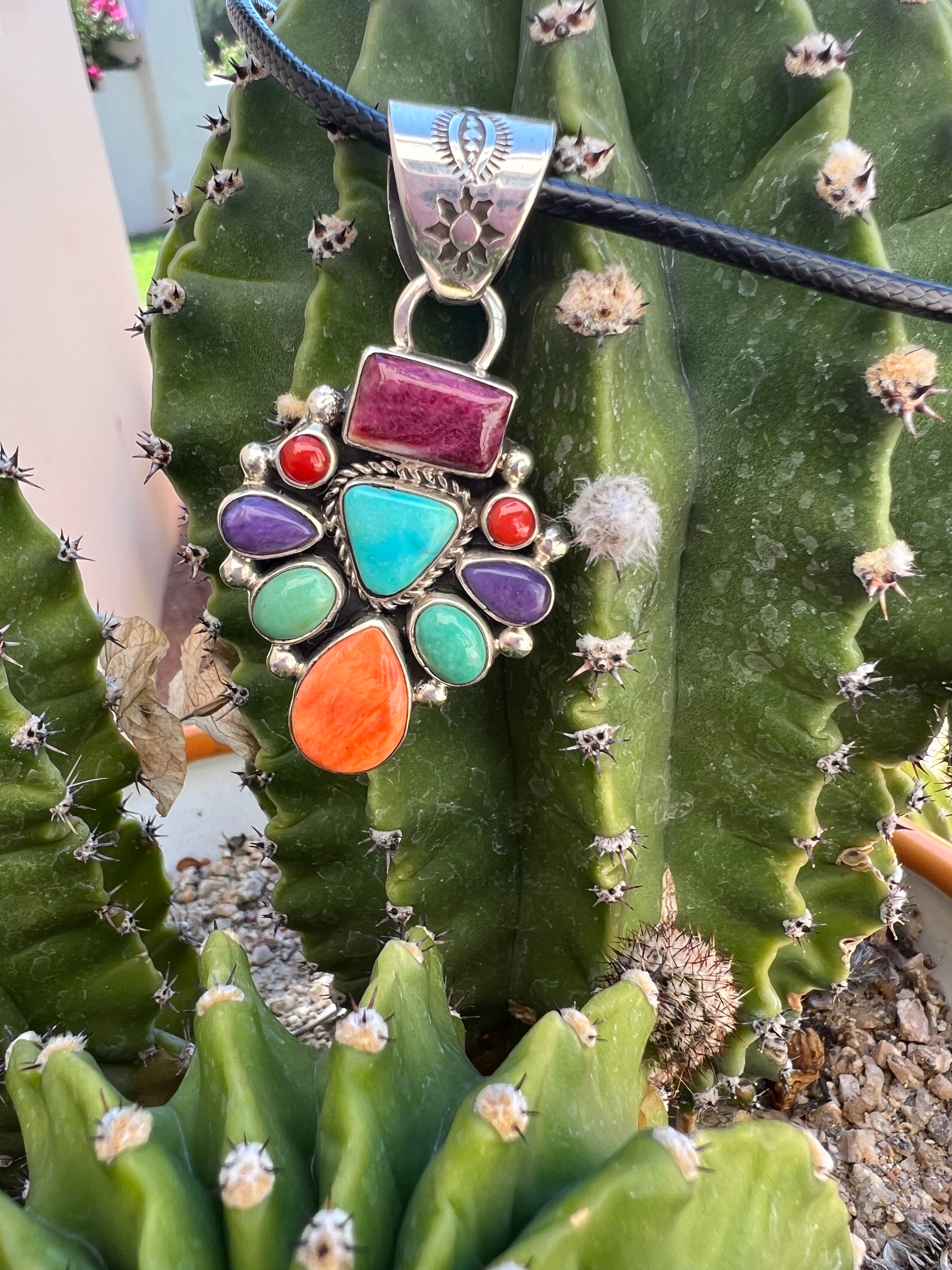 Turquoise, Orange and Purple Spiny Oyster Pendant Necklace