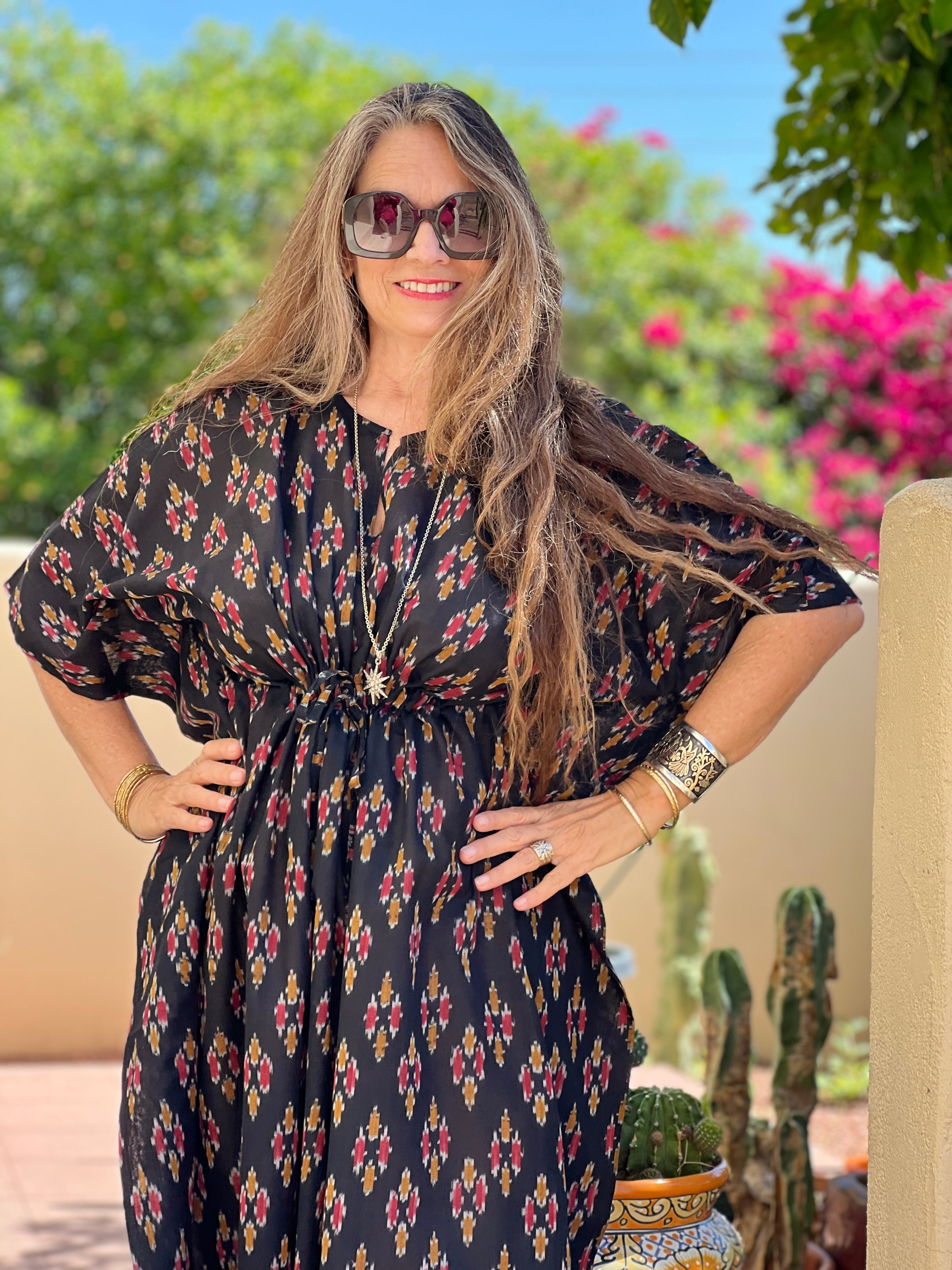 Maracanda Handwoven Cotton Ikat Maxi Kaftan Dress Store Credit