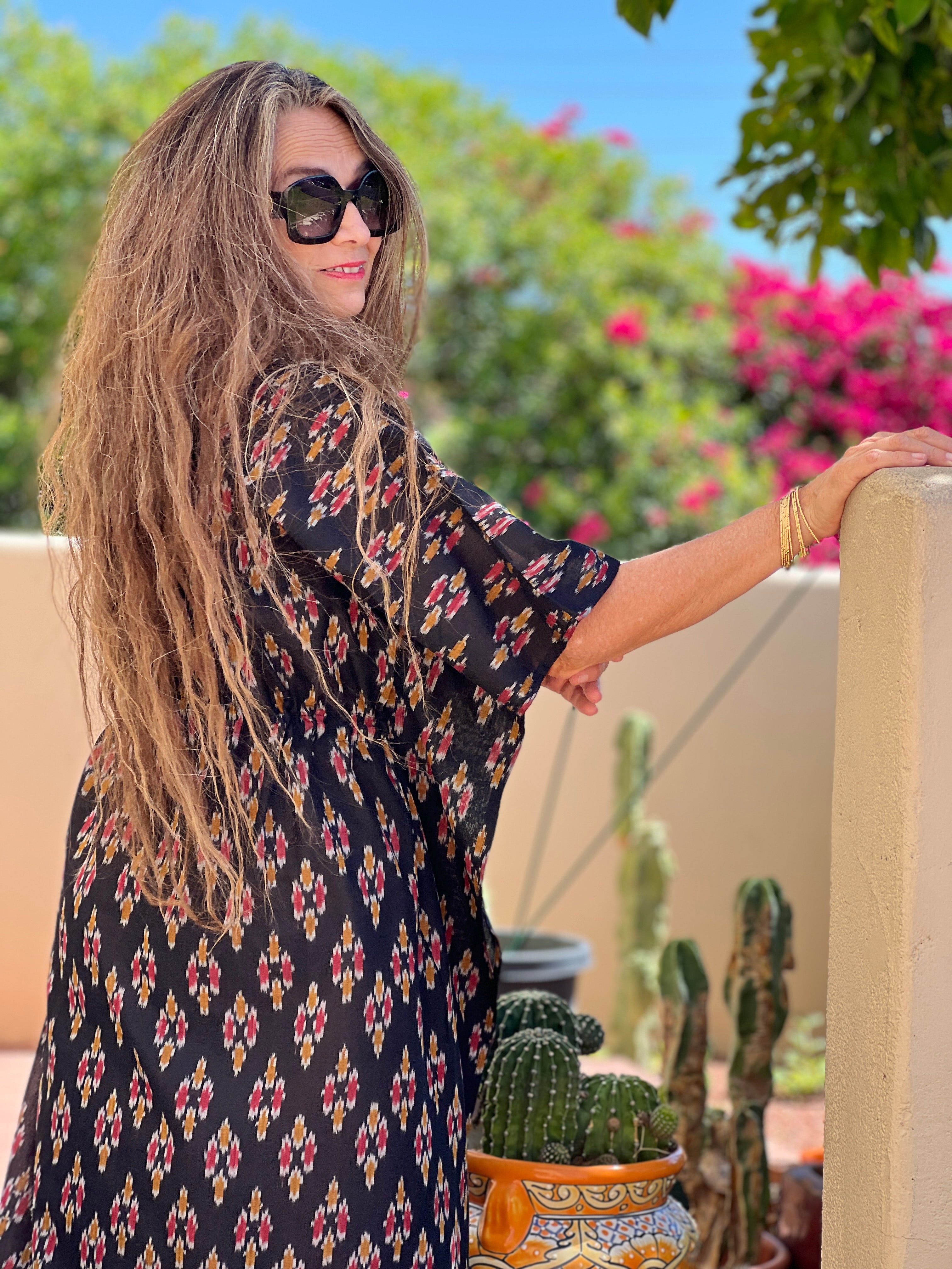 Maracanda Handwoven Cotton Ikat Maxi Kaftan Dress Store Credit