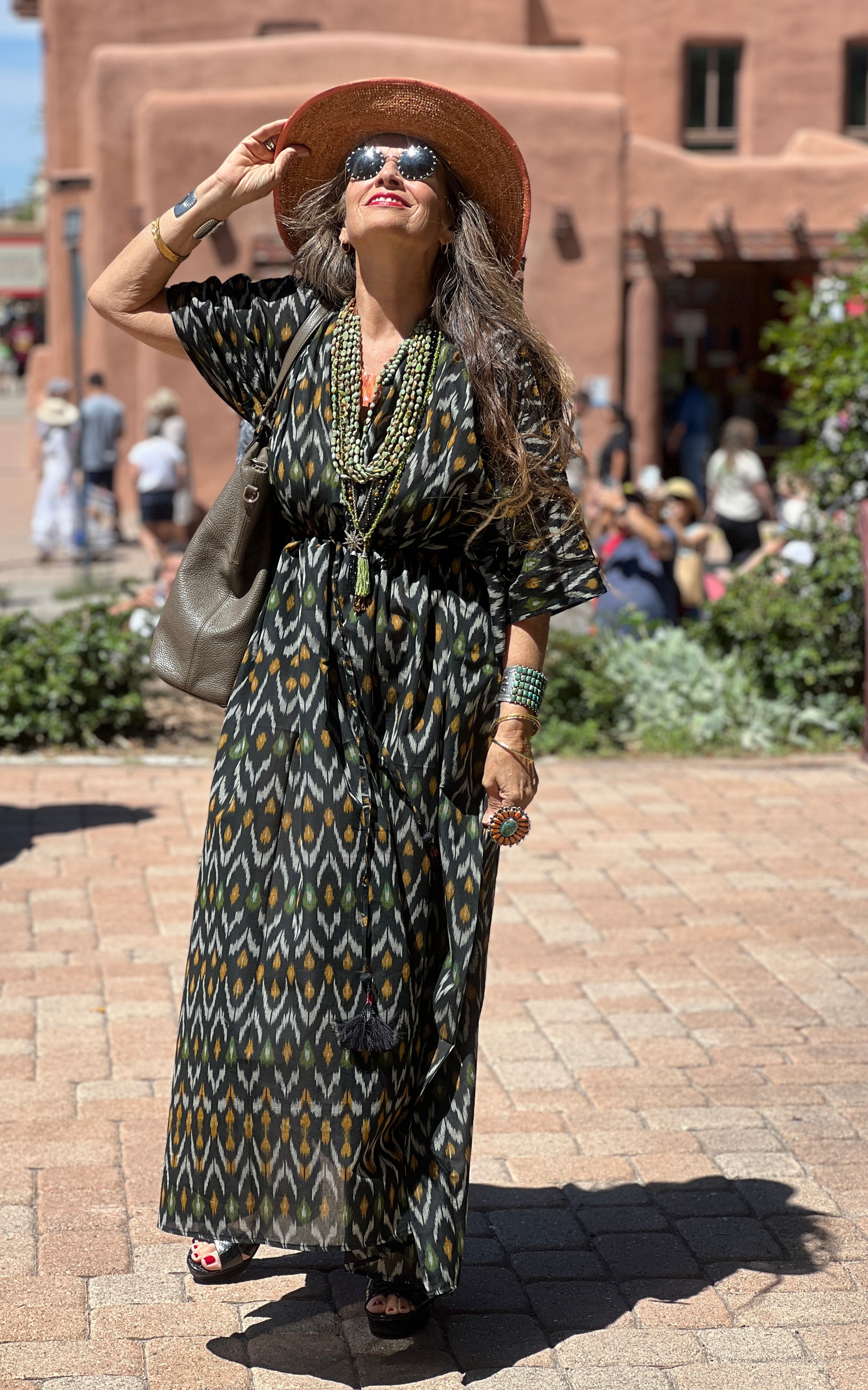 Samarkand Cotton Ikat Maxi Kaftan Dress