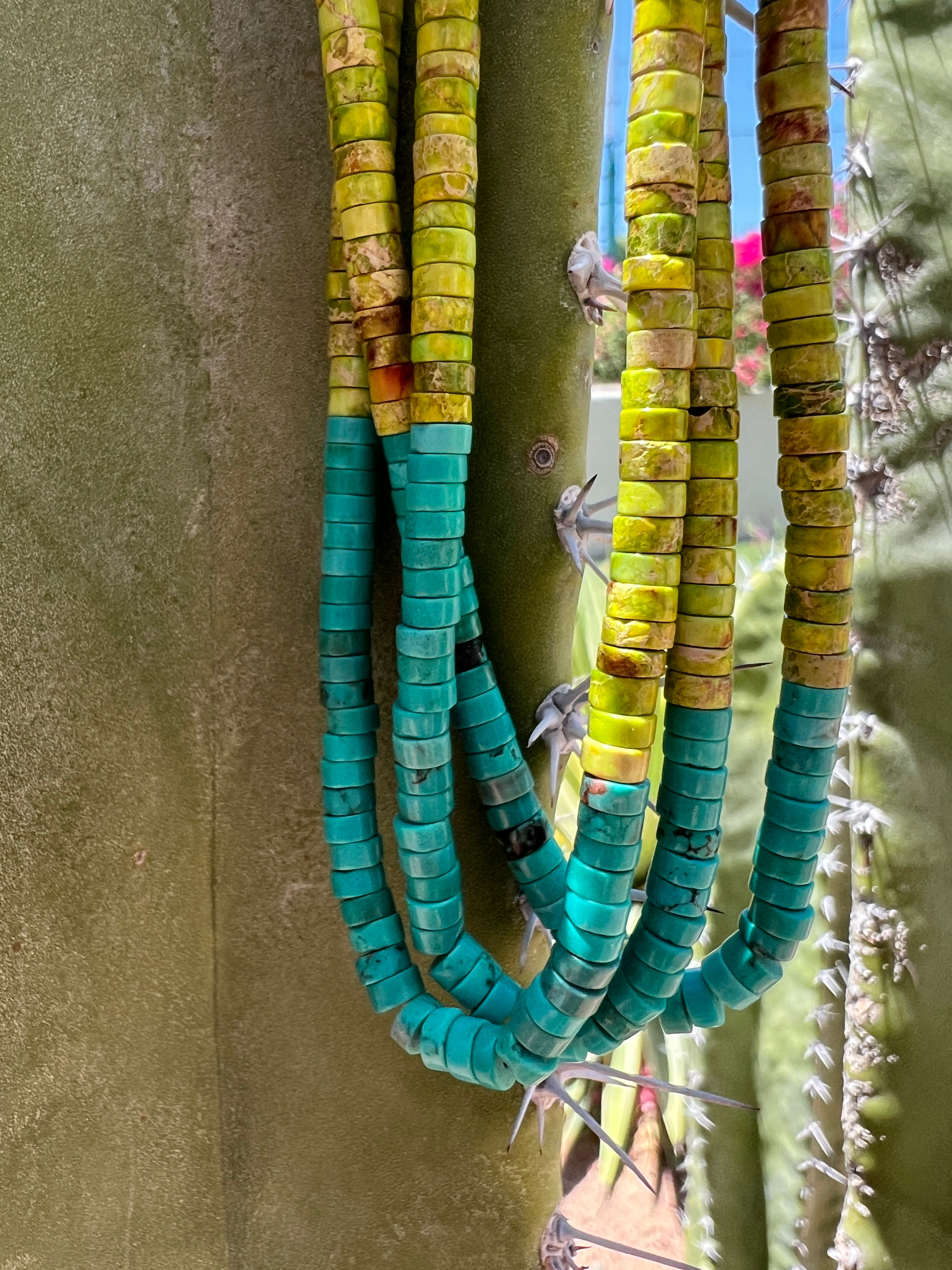 Gaspeite, Turquoise, Melon Shell, and Heishi Necklace Santo Domingo