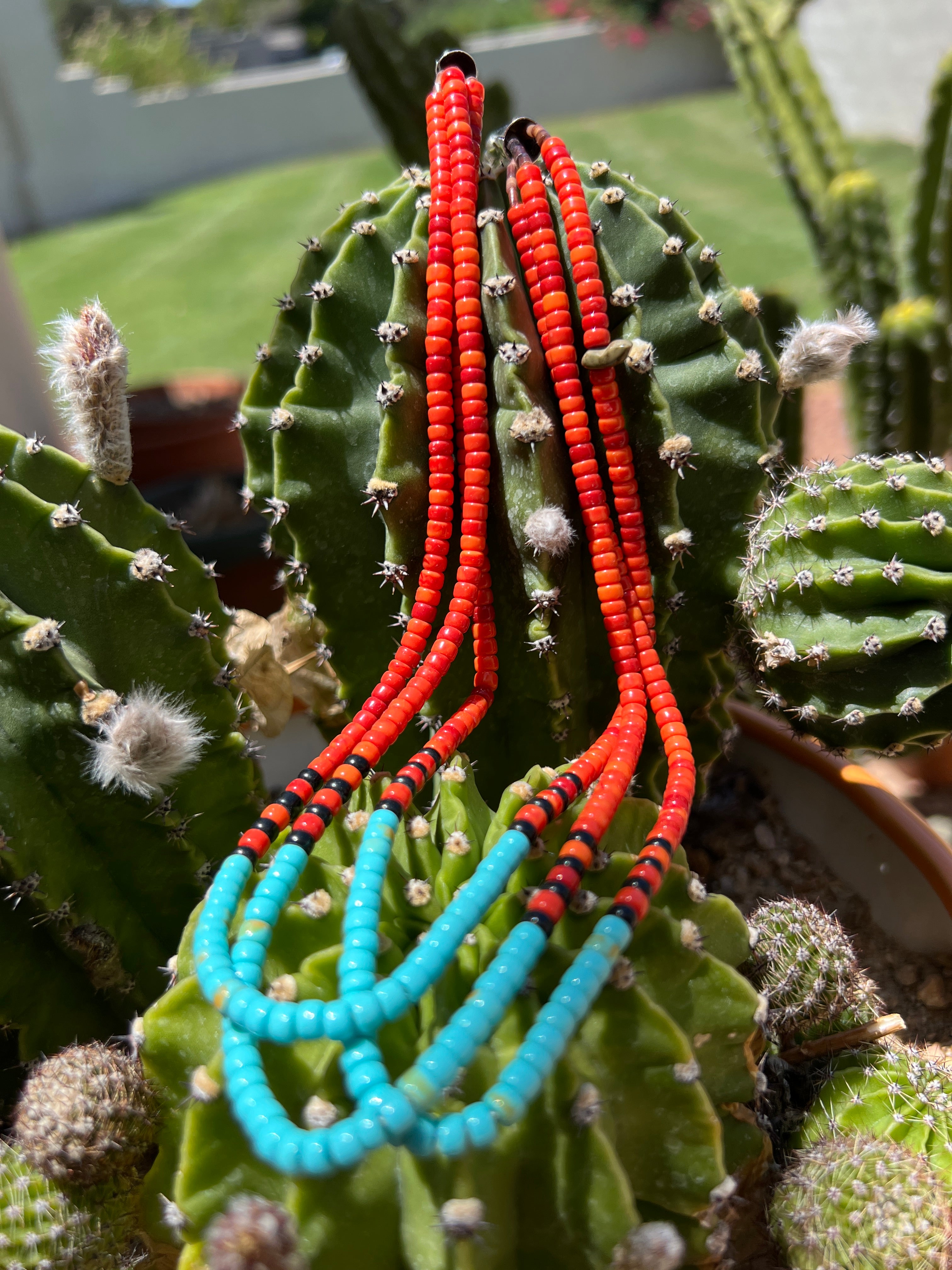Apple Coral, Turquoise, and Black Jet Santo Domingo Necklace