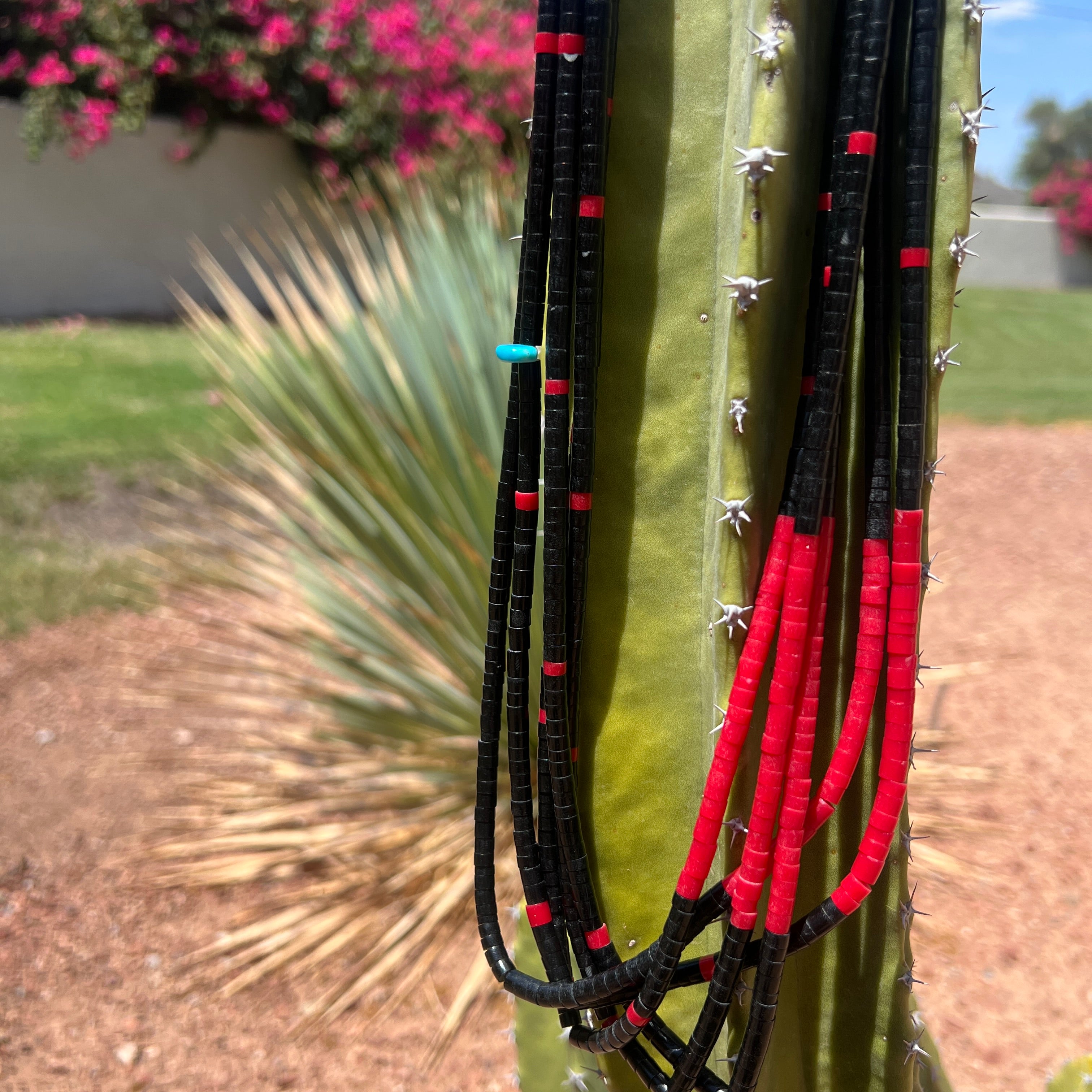 Black Jet and Coral Heishi Necklace Santo Domingo