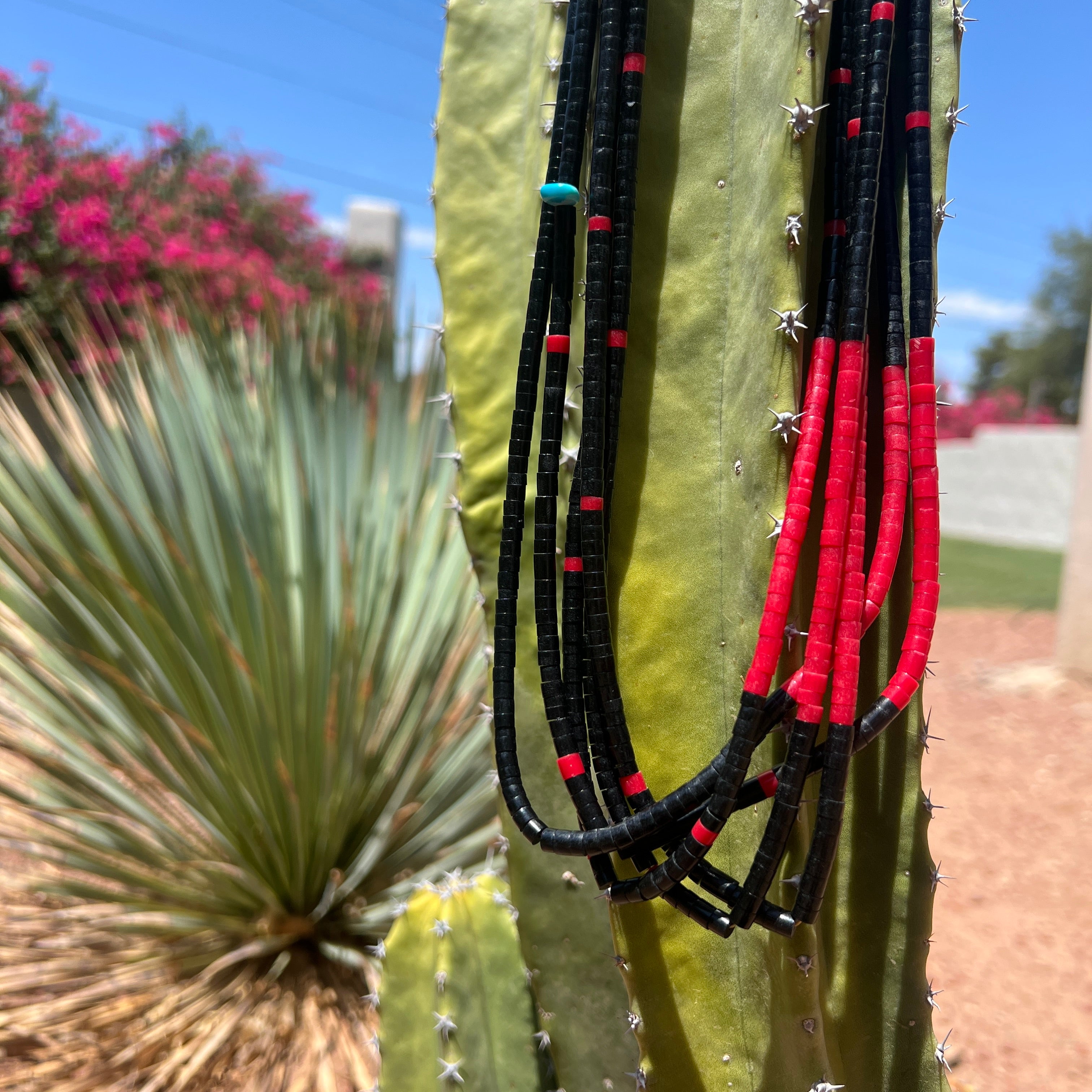 Black Jet and Coral Heishi Necklace Santo Domingo