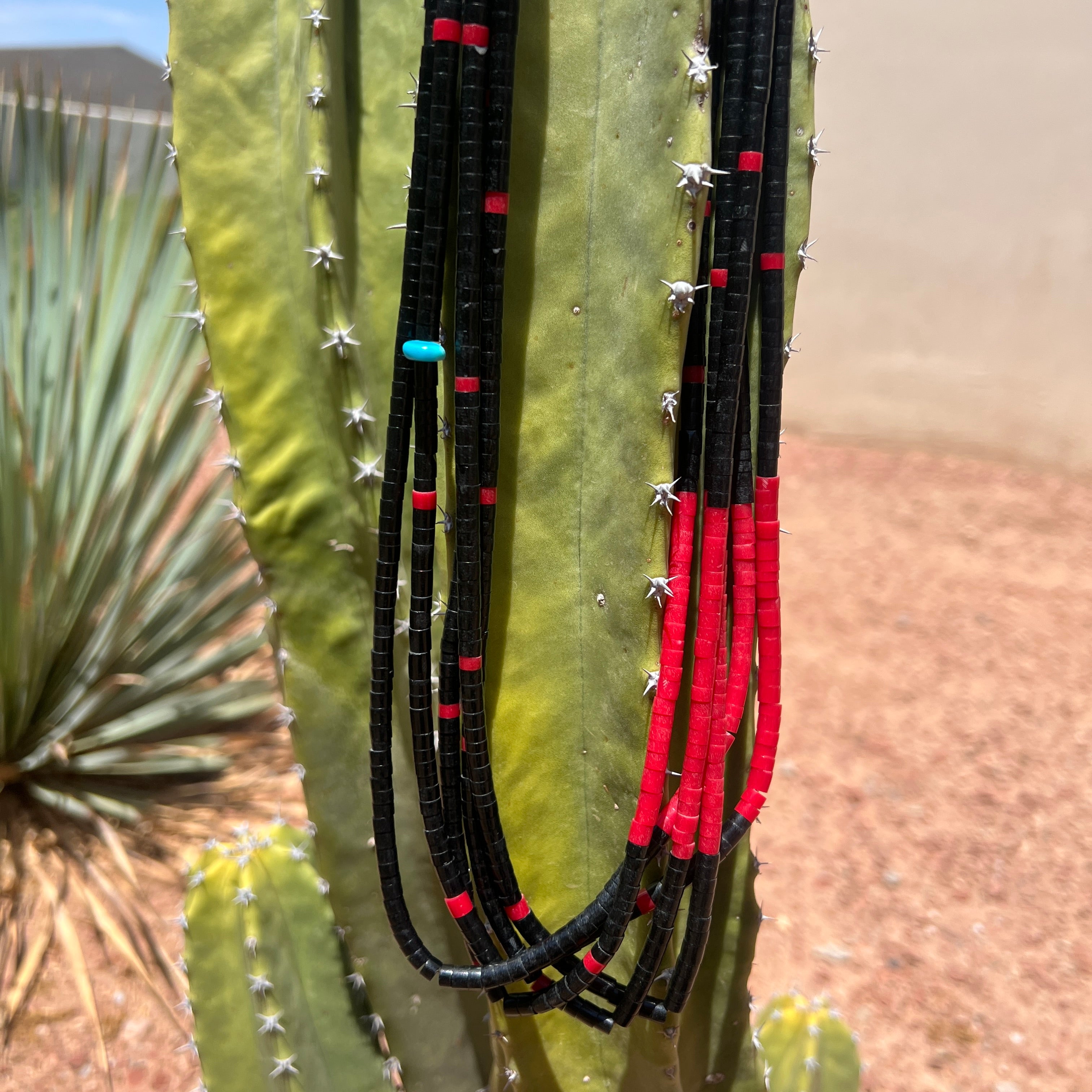 Black Jet and Coral Heishi Necklace Santo Domingo