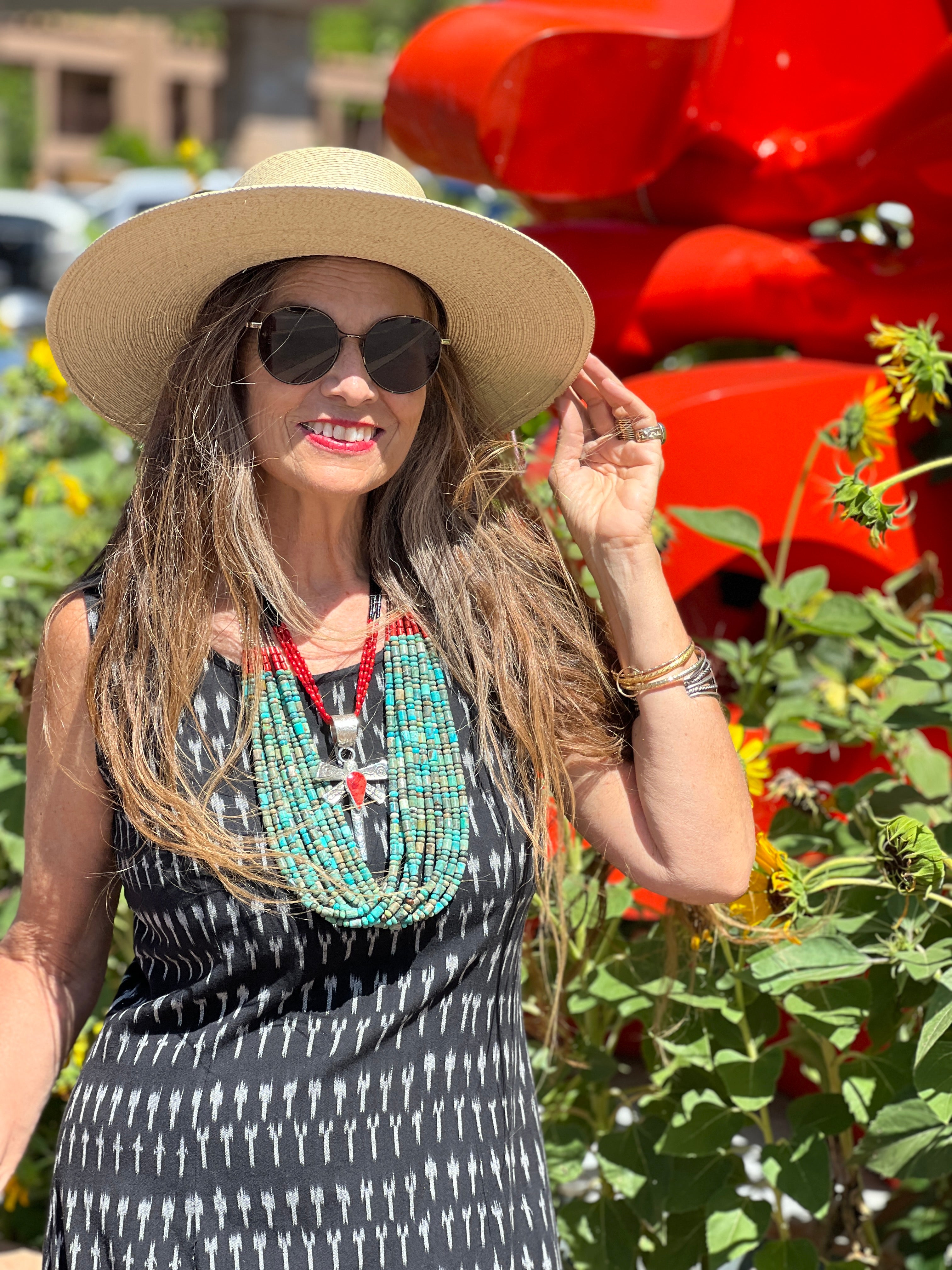 Royston Turquoise and Coral Ten Strand Necklace