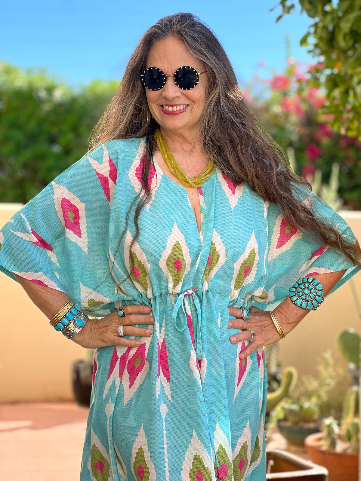 Tashkent Turquoise Italian Silk Maxi Kaftan Dress