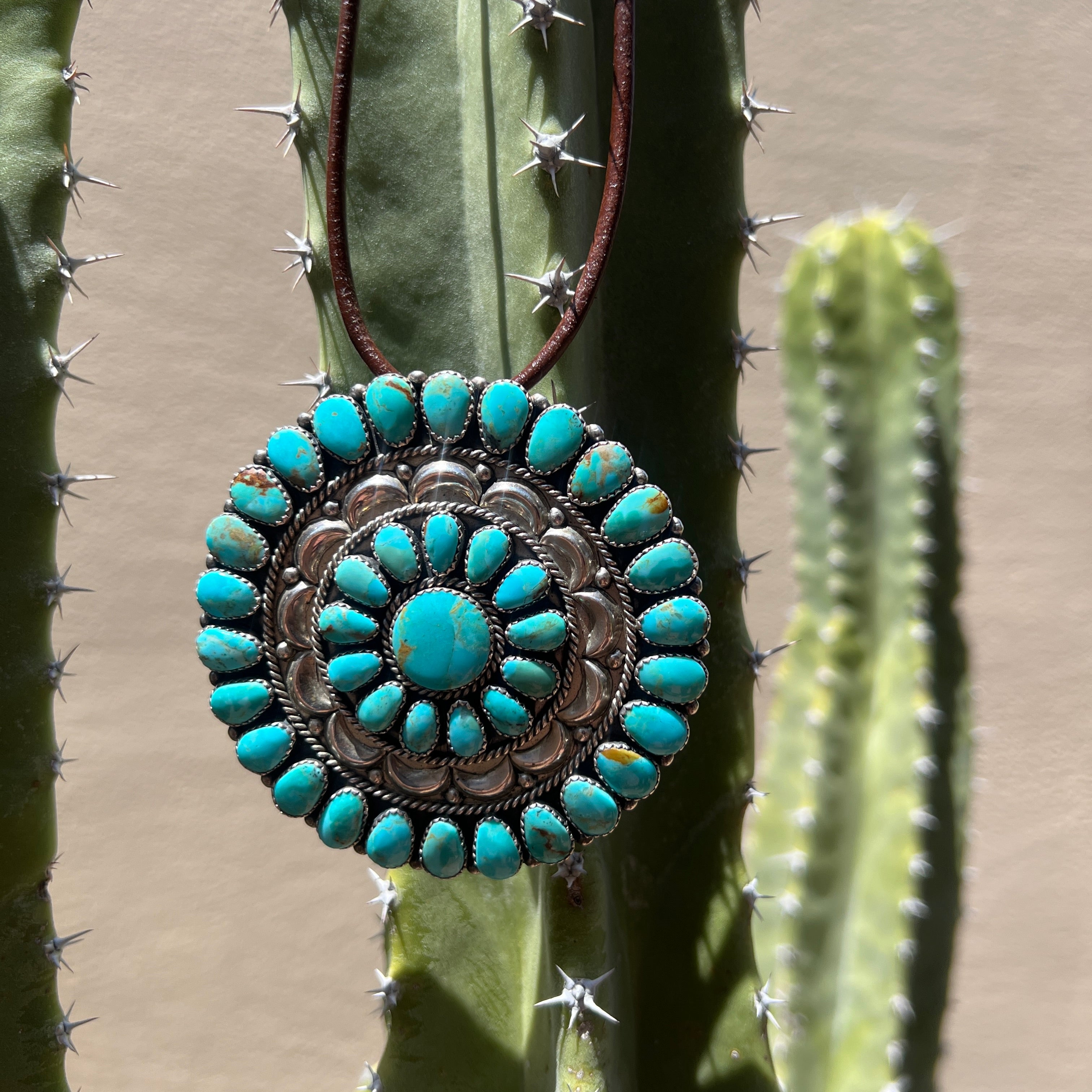 Vintage Navajo Cluster Turquoise Sterling Silver Pendant