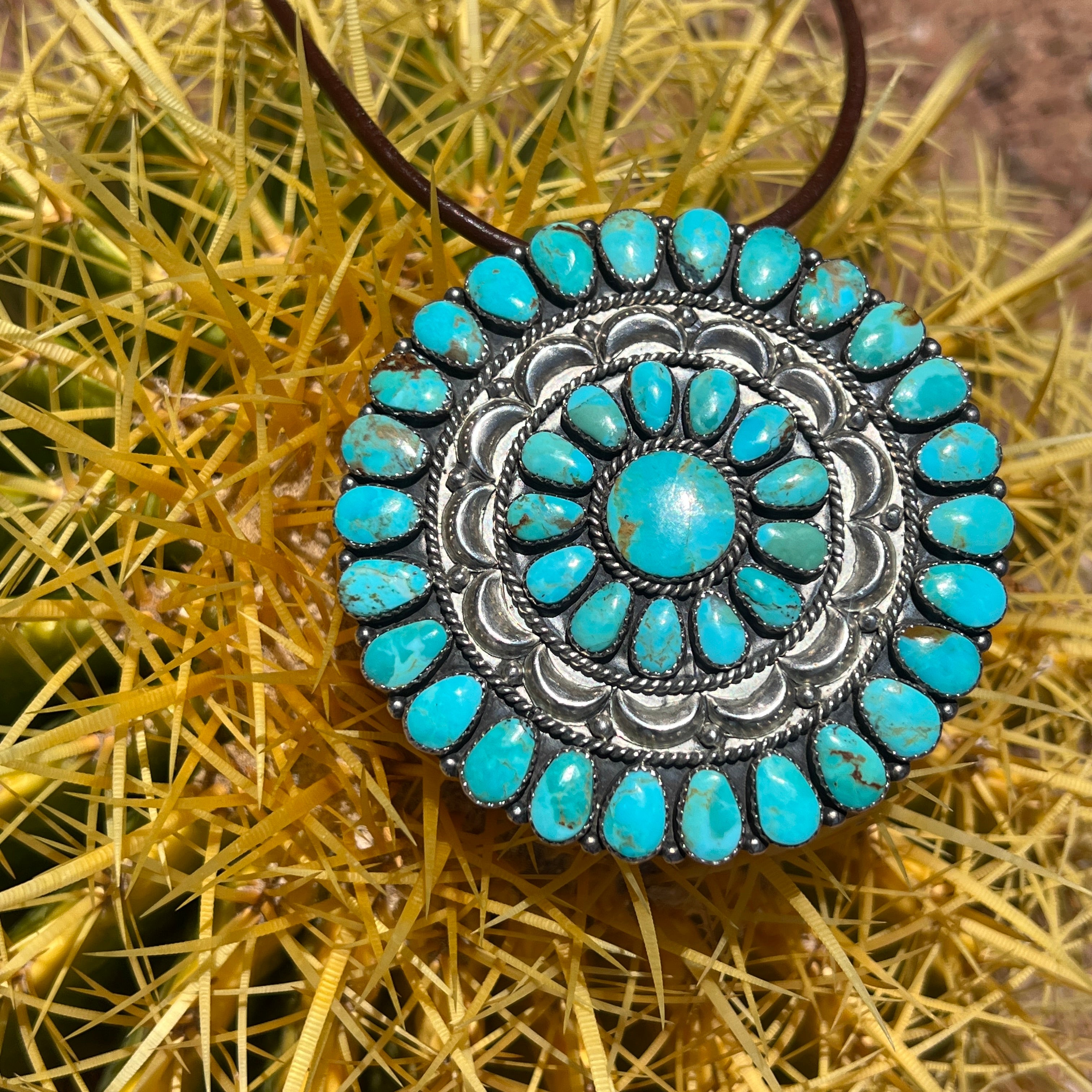 Vintage Navajo Cluster Turquoise Sterling Silver Pendant