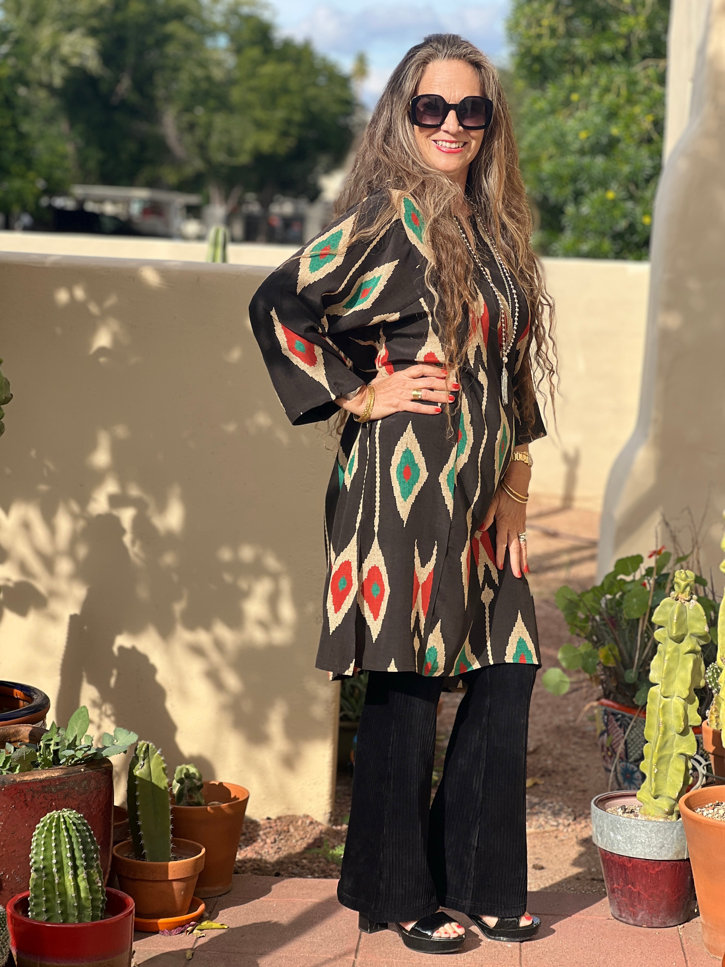 Tashkent Black Ikat Italian Silk Tunic