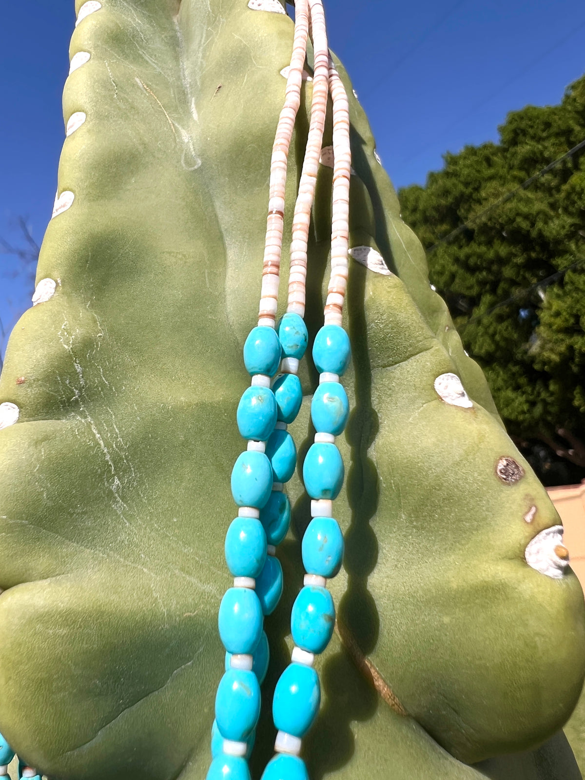 Sleeping Beauty Turquoise and Heishi Shell Three Strand Choker Necklace Santo Domingo