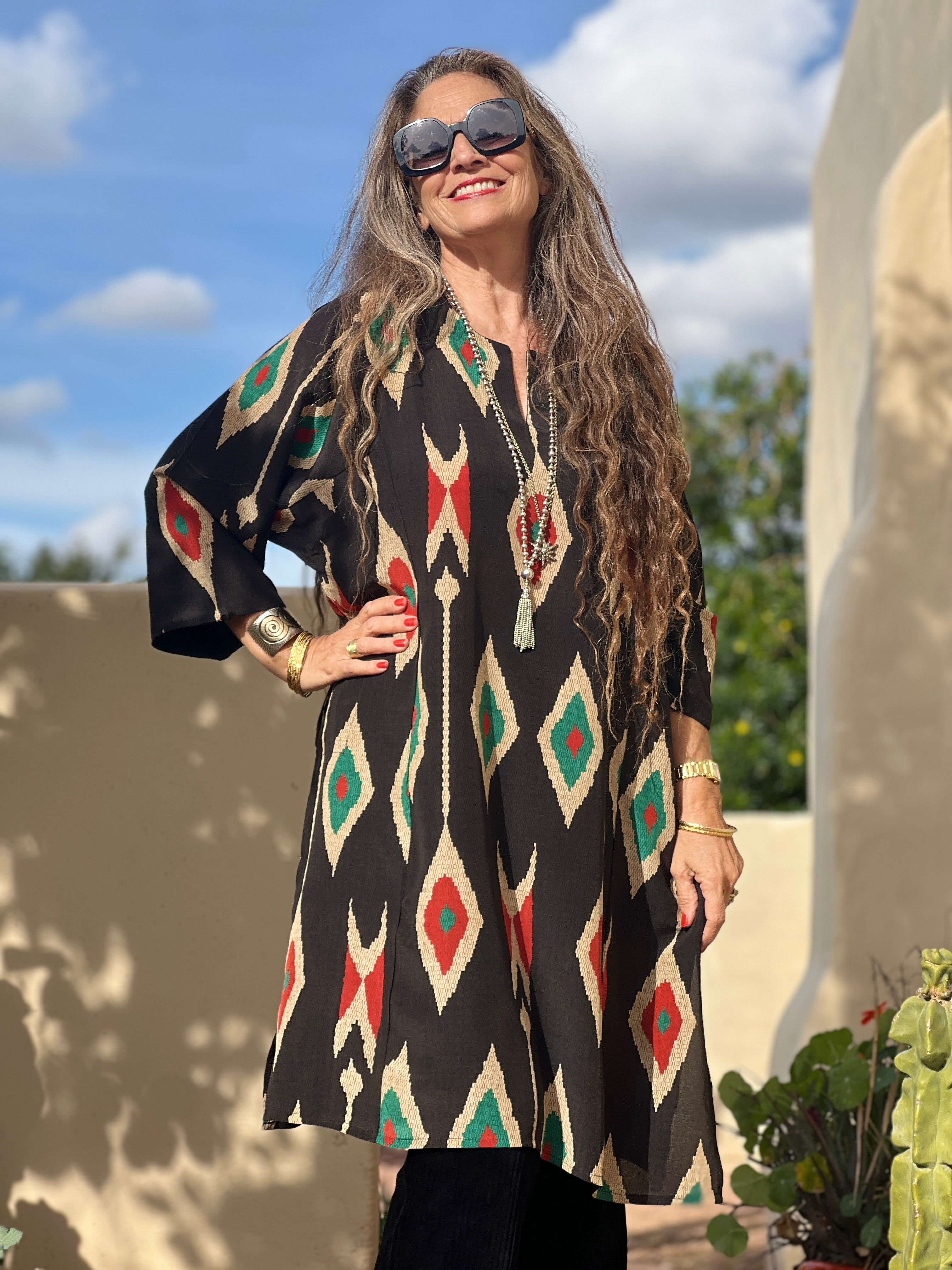 Tashkent Black Ikat Italian Silk Tunic