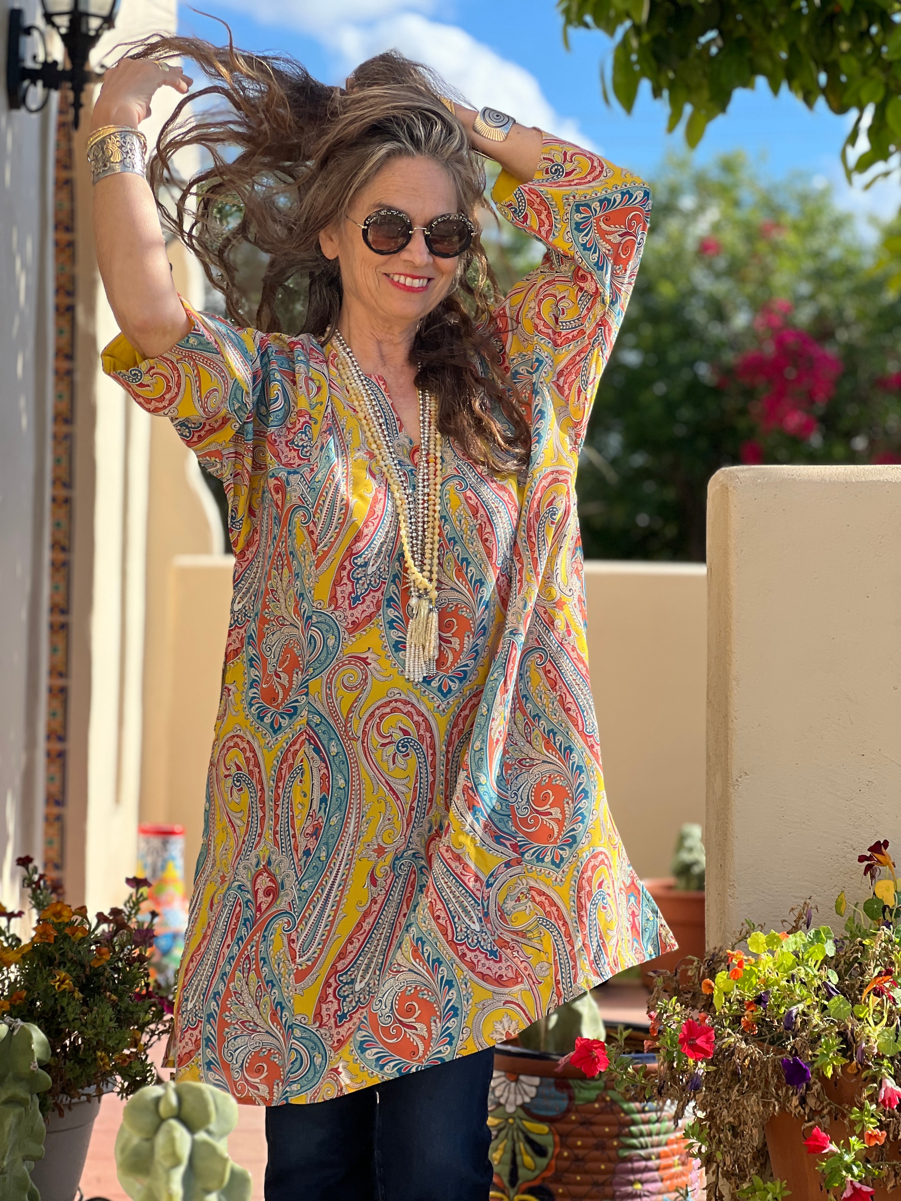 Saffron Principessa Paisley Italian Silk Midi Tunic