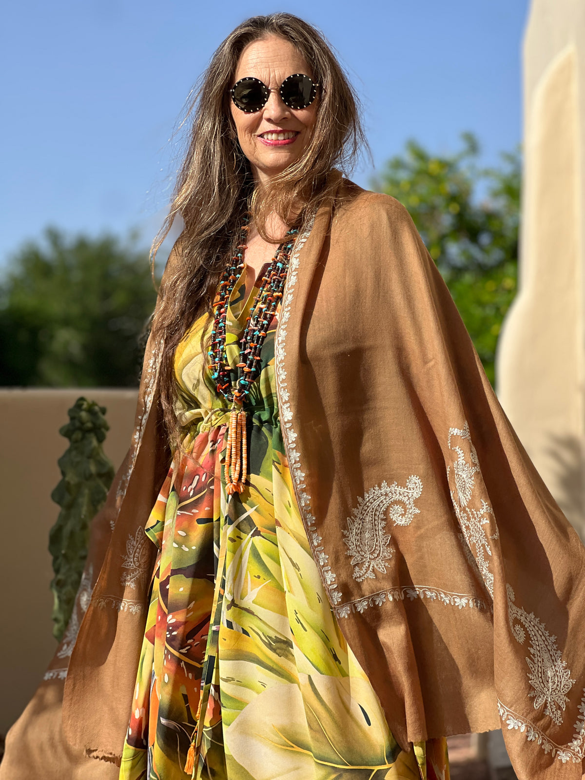 Camel Paisley Kashmiri Pashmina Shawl Embroidered