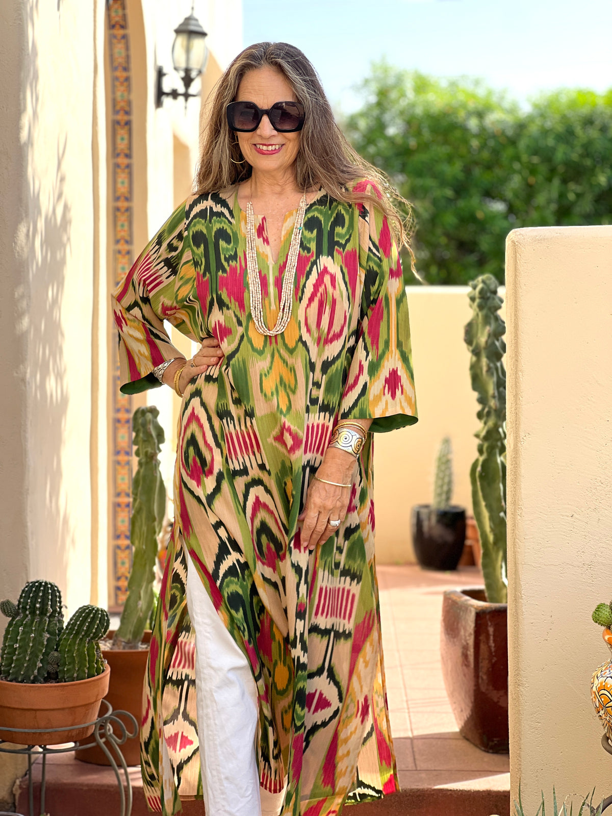Samarcanda Ikat Italian Silk Long Tunic Dress