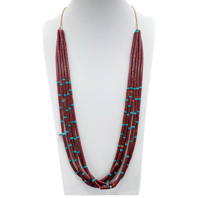 Red Jasper and Turquoise Heishi Five Strand Necklace