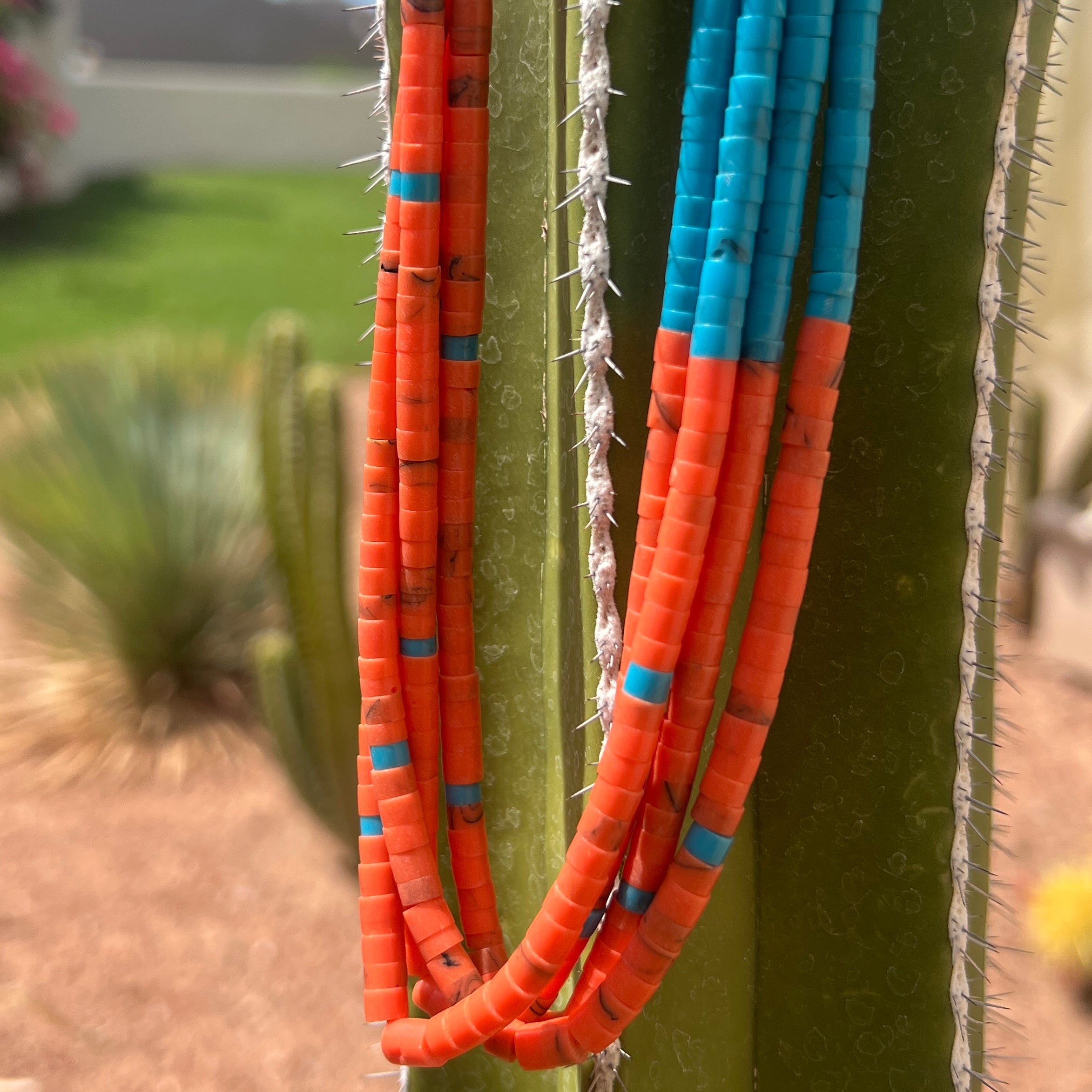 Turquoise and Orange Coral Necklace Santo Domingo