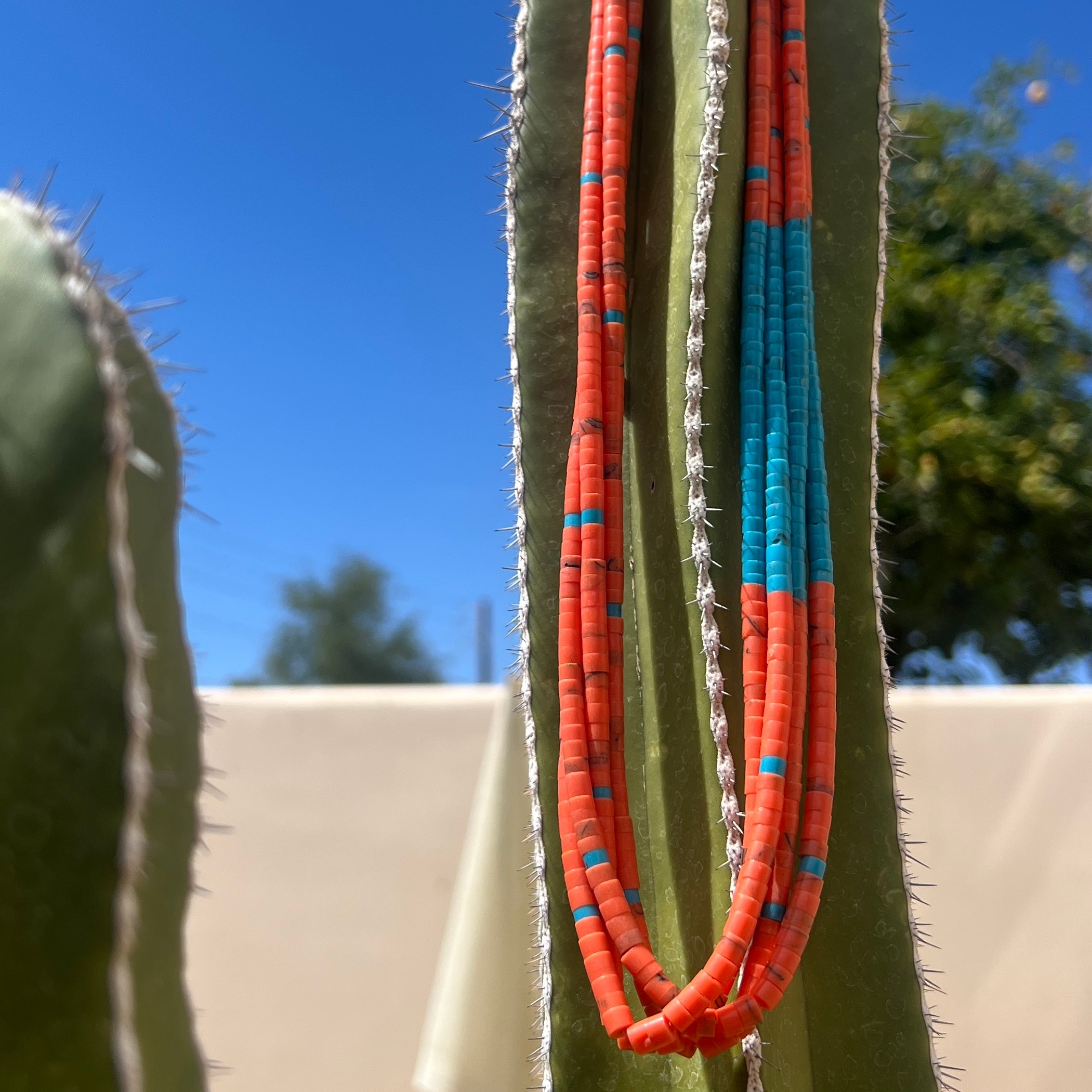 Turquoise and Orange Coral Necklace Santo Domingo