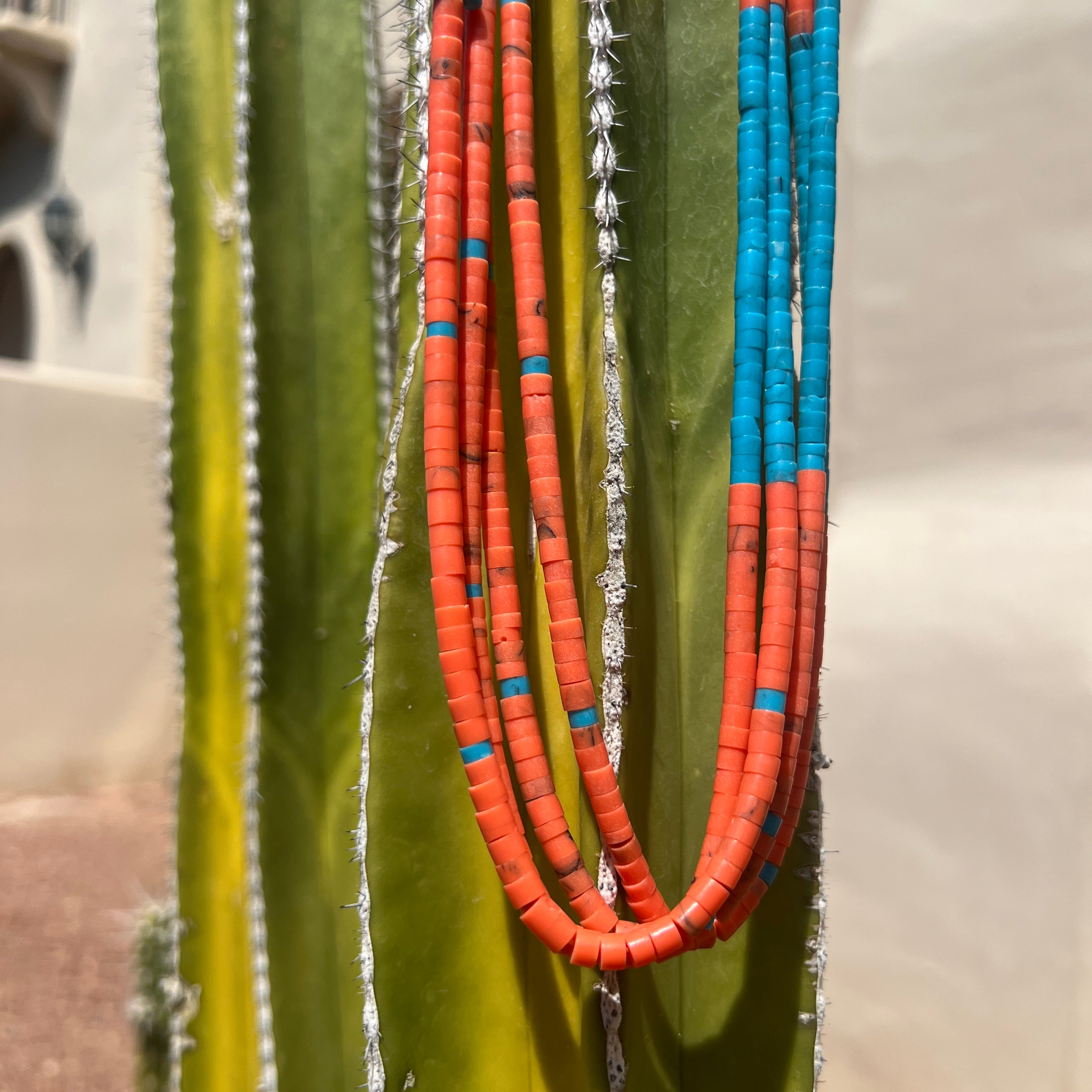 Turquoise and Orange Coral Necklace Santo Domingo