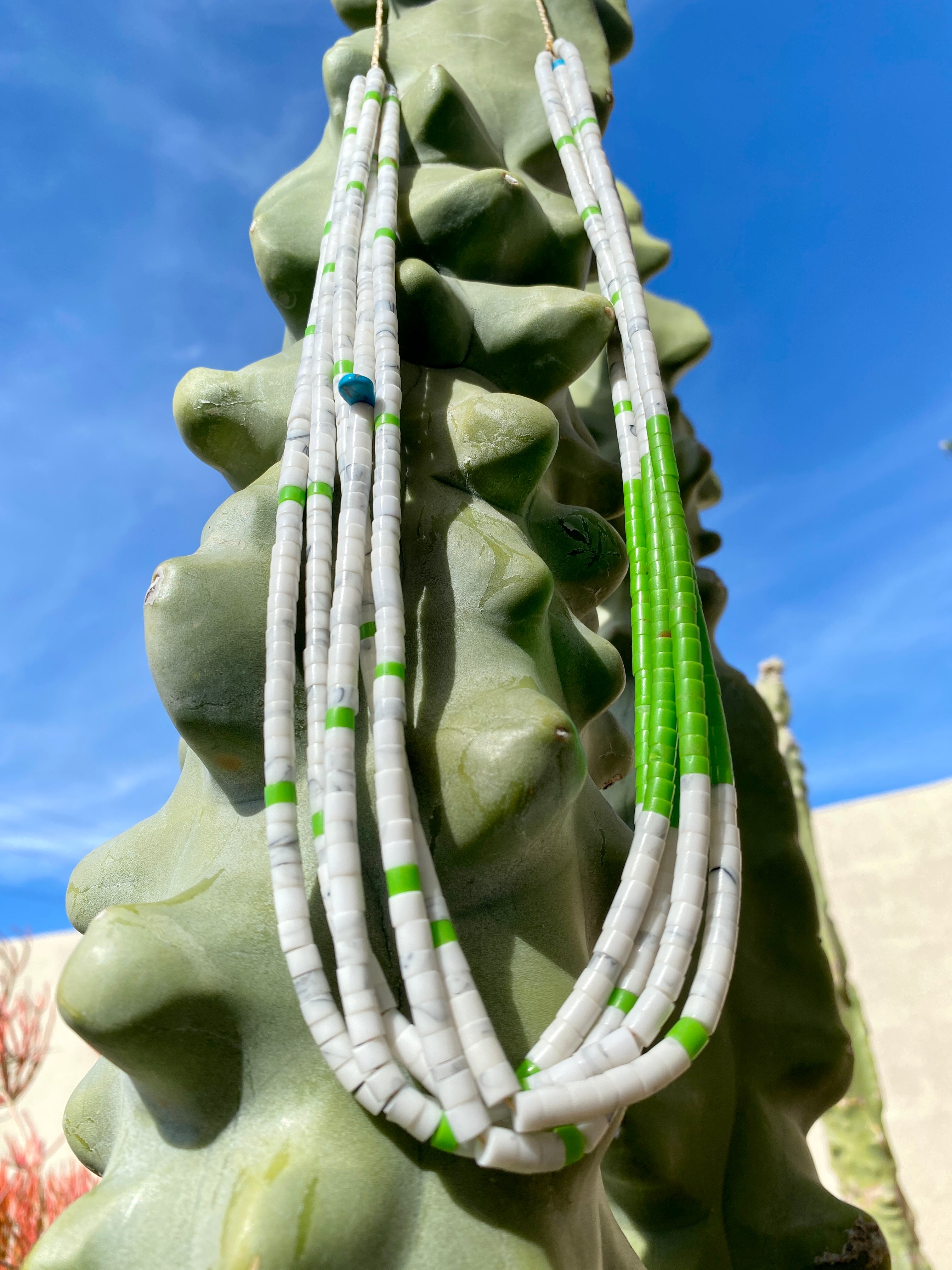 White Alabaster with Gaspeite Heishi Necklace