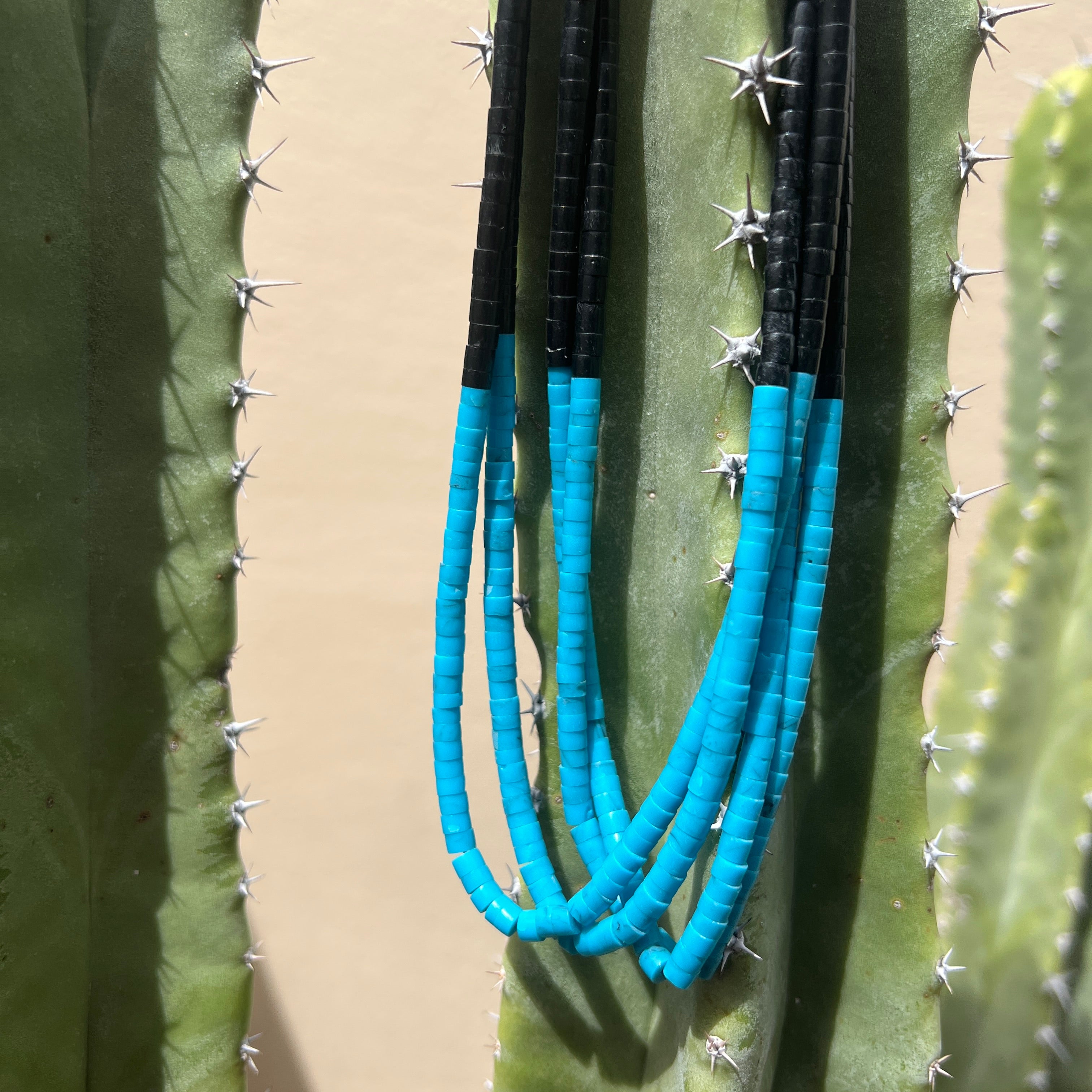 Turquoise, Black Jet, and Yellow Serpentine Necklace Santo Domingo