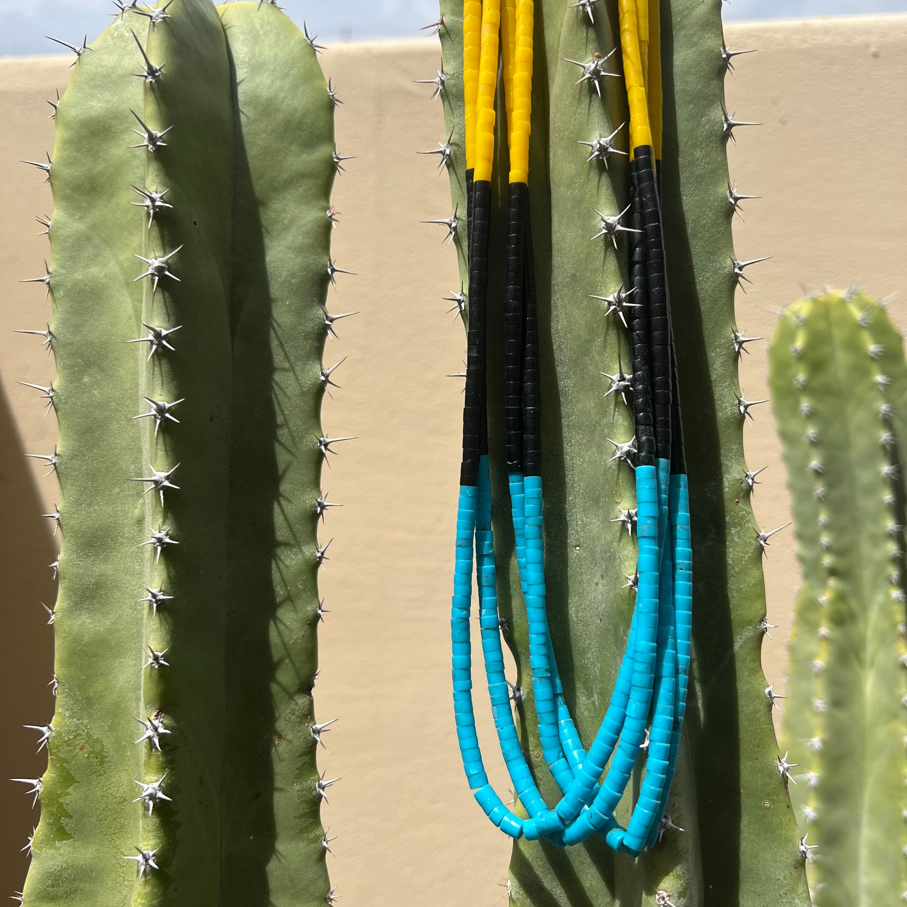 Turquoise, Black Jet, and Yellow Serpentine Necklace Santo Domingo