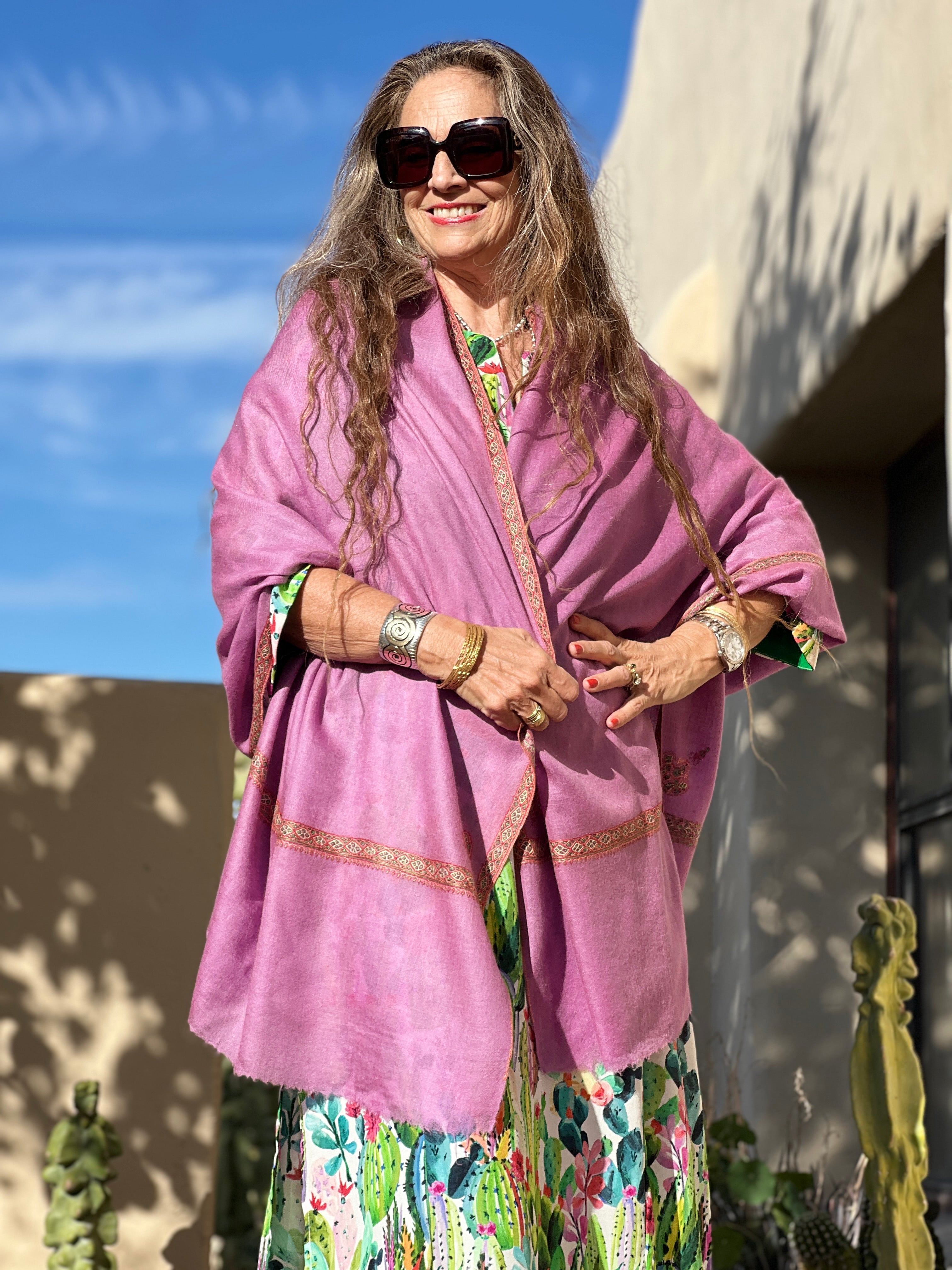 Lilac Hand Embroidered Pashmina Shawl One of a Kind