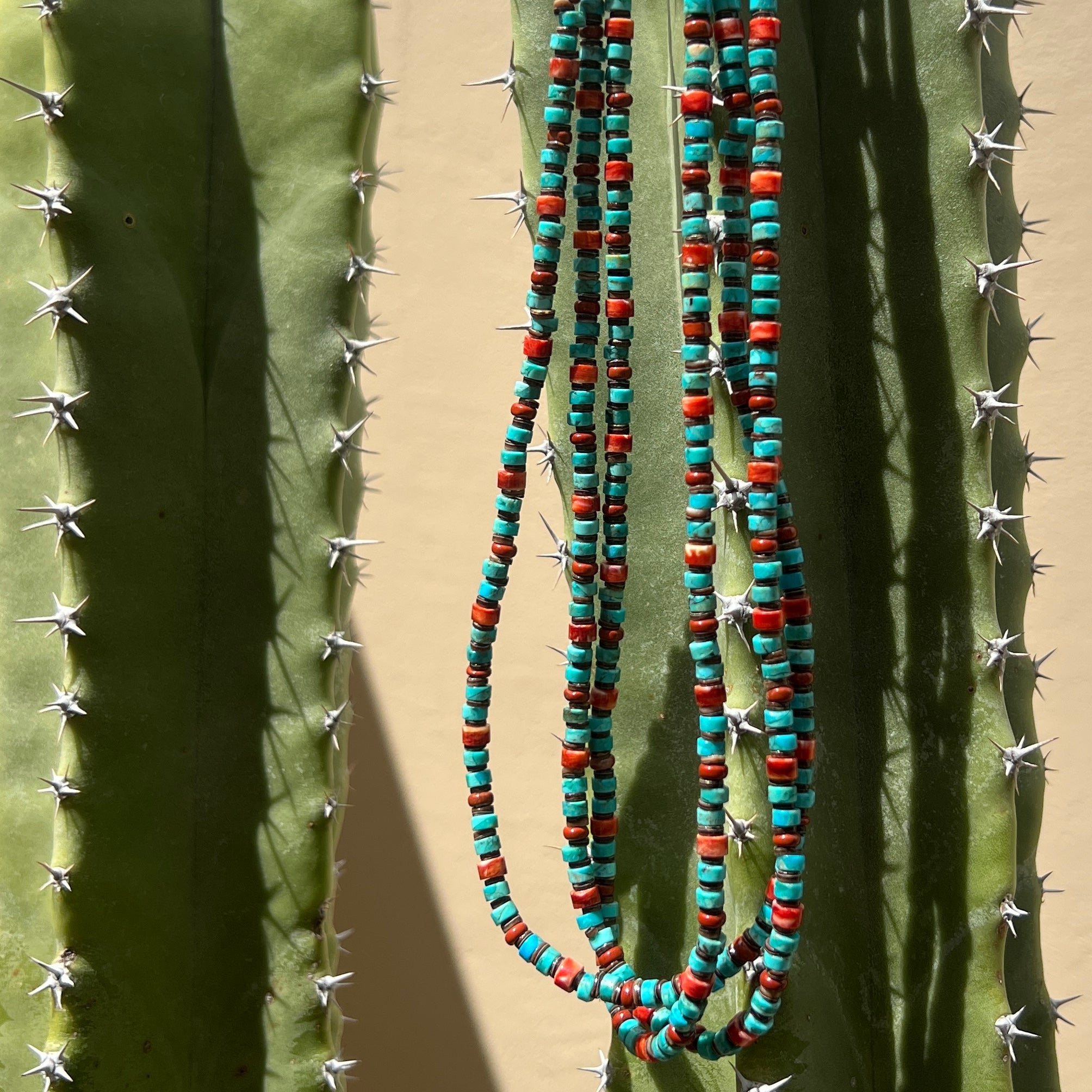 Turquoise, Pen Shell, and Apple Coral Necklace Santo Domingo