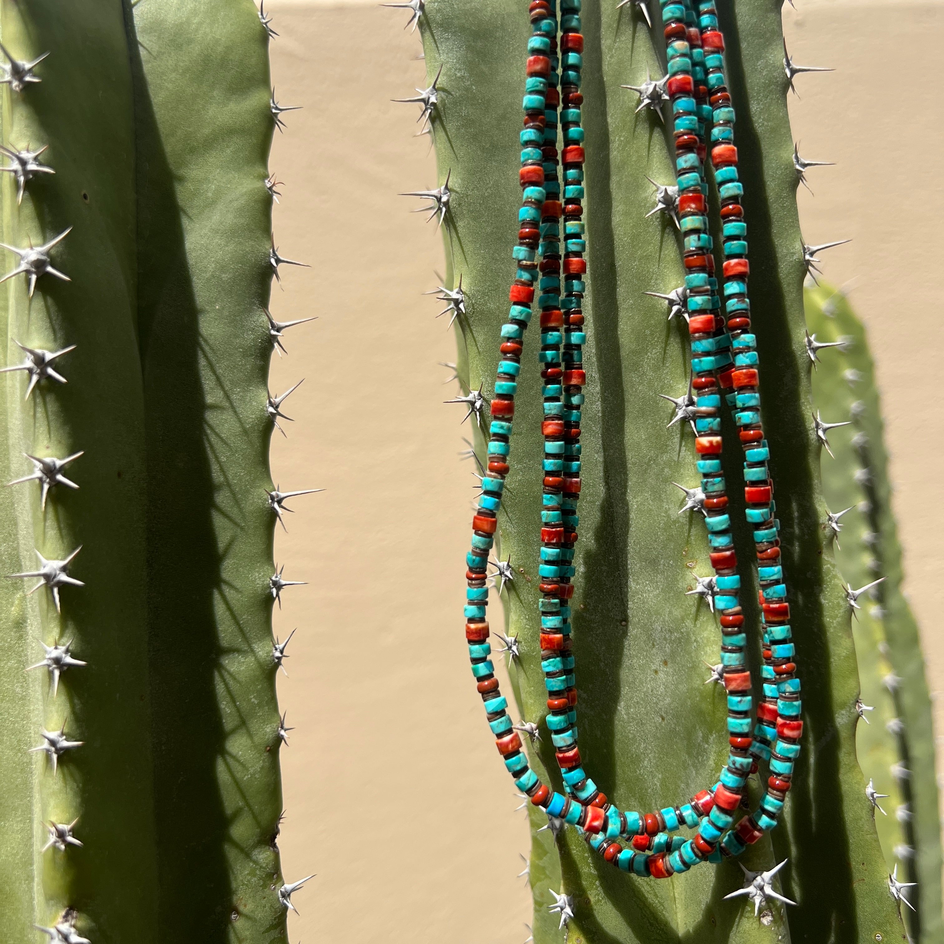 Turquoise, Pen Shell, and Apple Coral Necklace Santo Domingo
