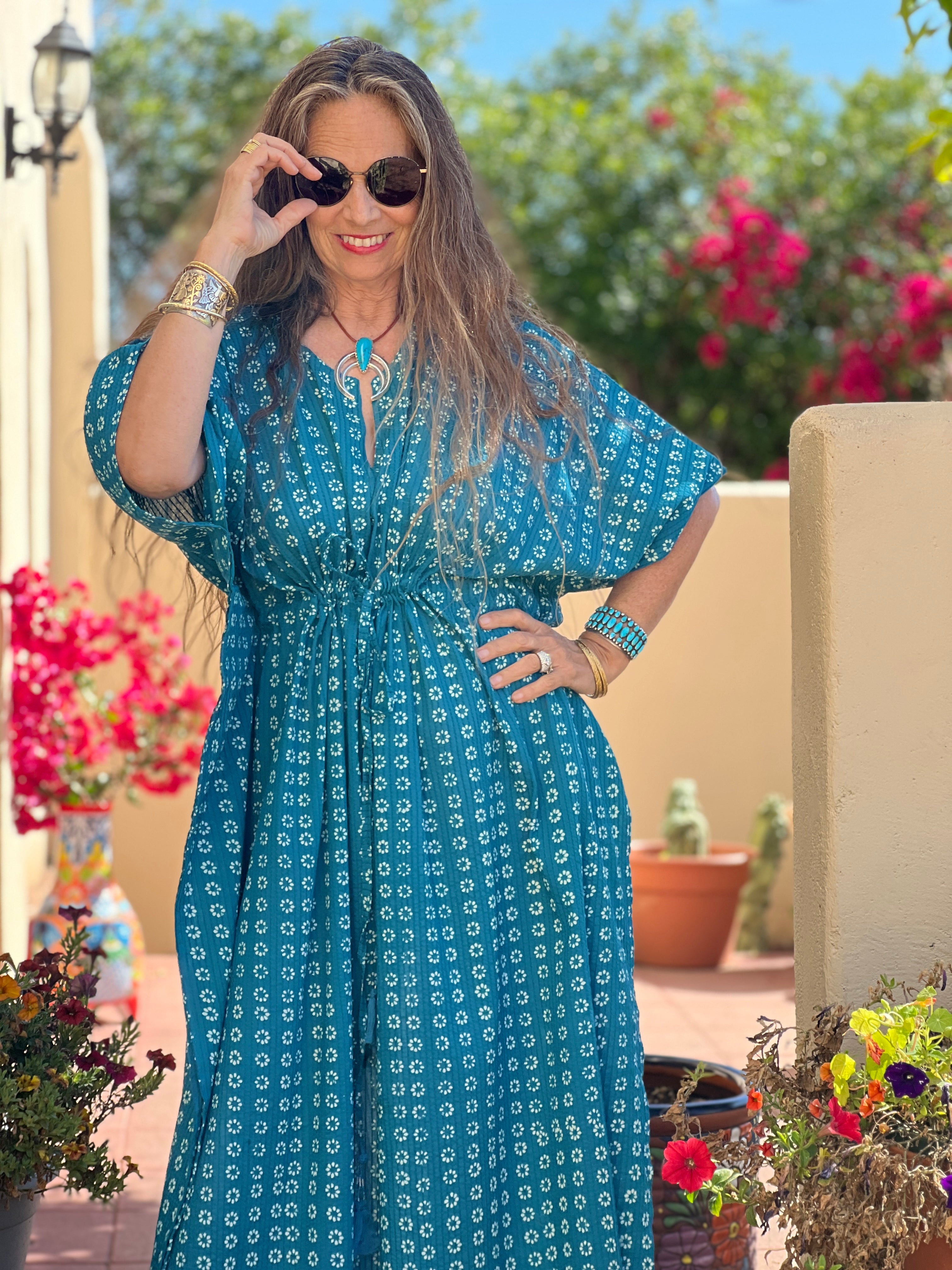 Manisha Teal Maxi Kaftan Dress