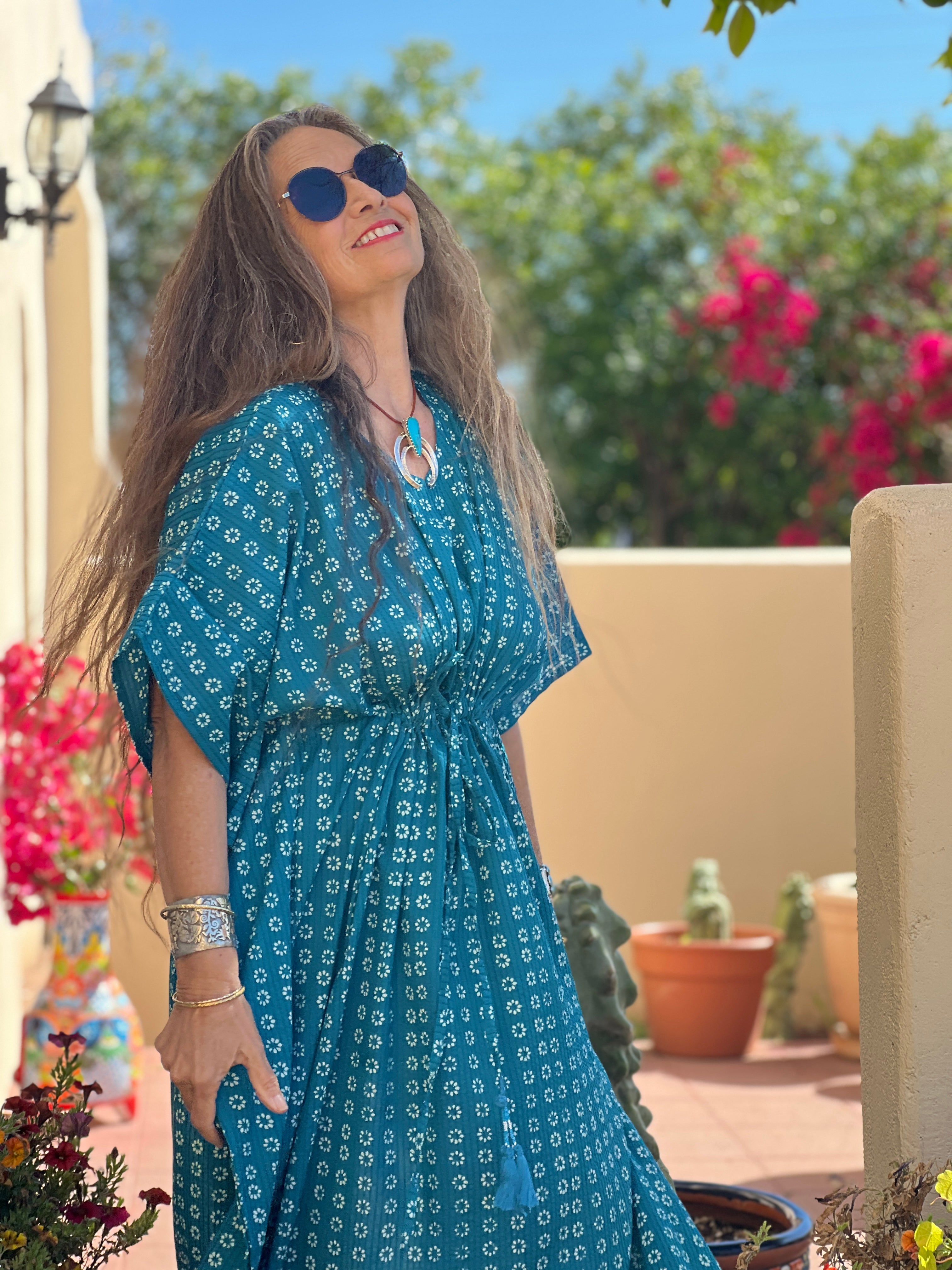 Manisha Teal Maxi Kaftan Dress