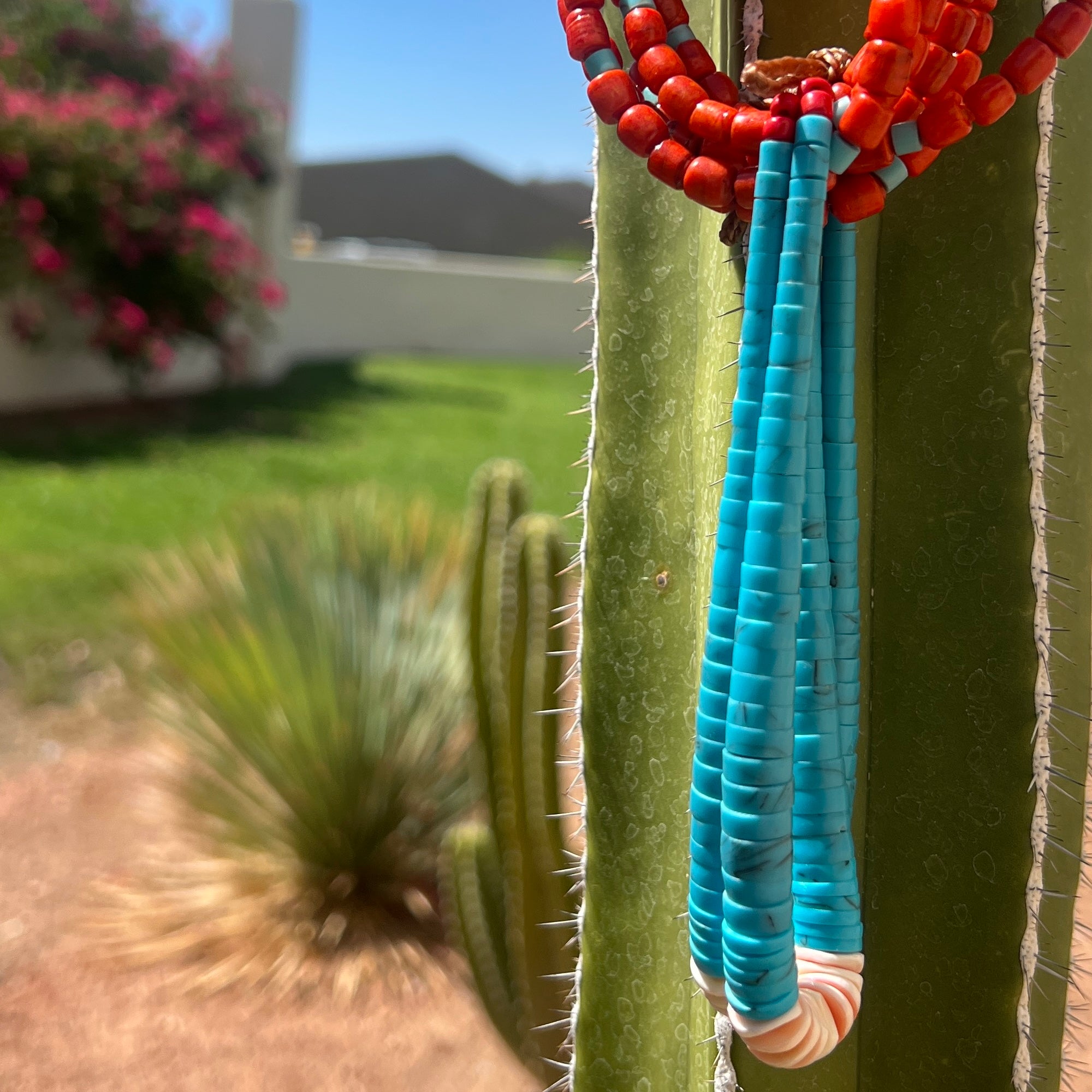 Kingman Turquoise and Ceramic Bead Jacla Necklace Santo Domingo