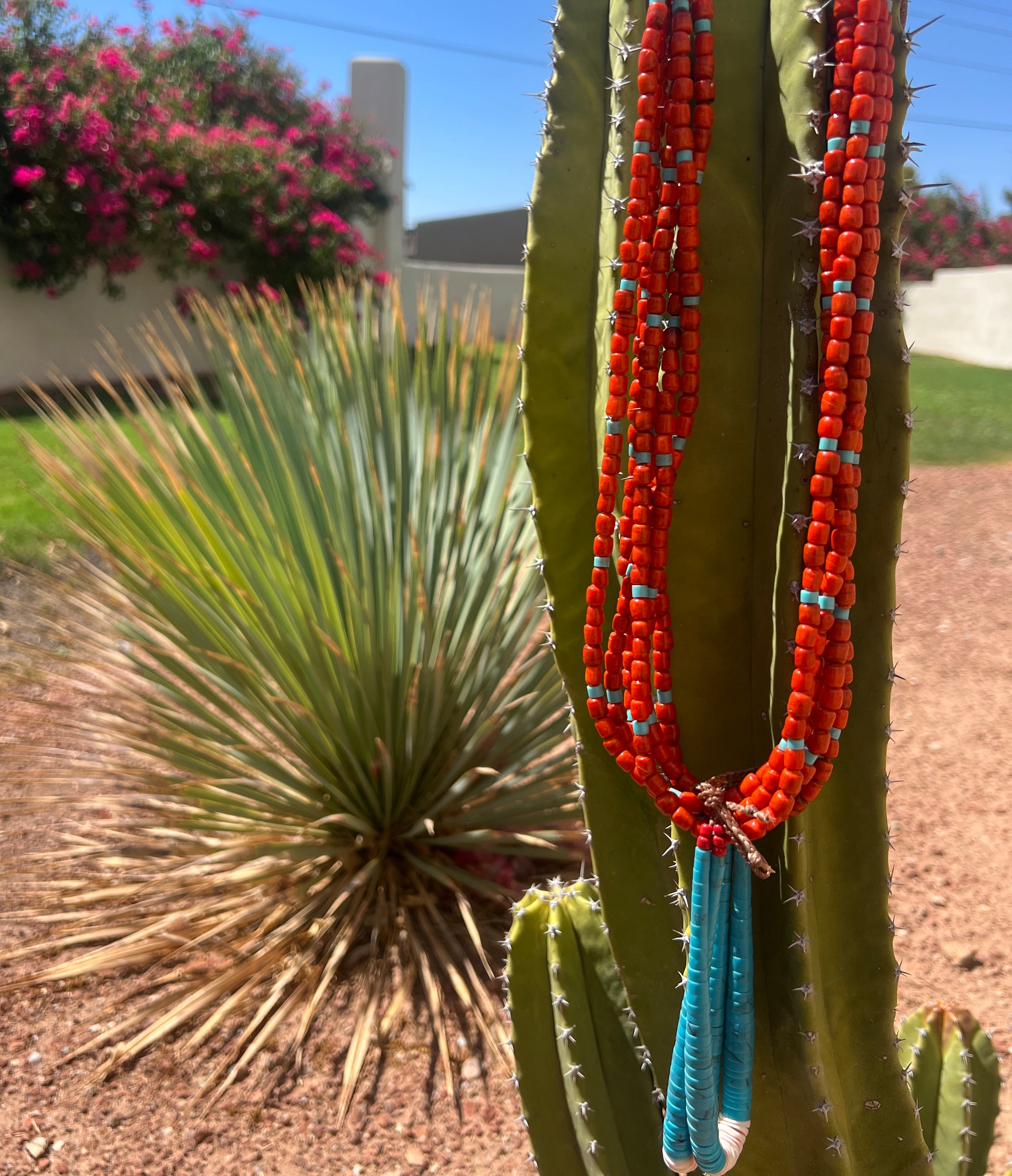 Kingman Turquoise and Ceramic Bead Jacla Necklace Santo Domingo
