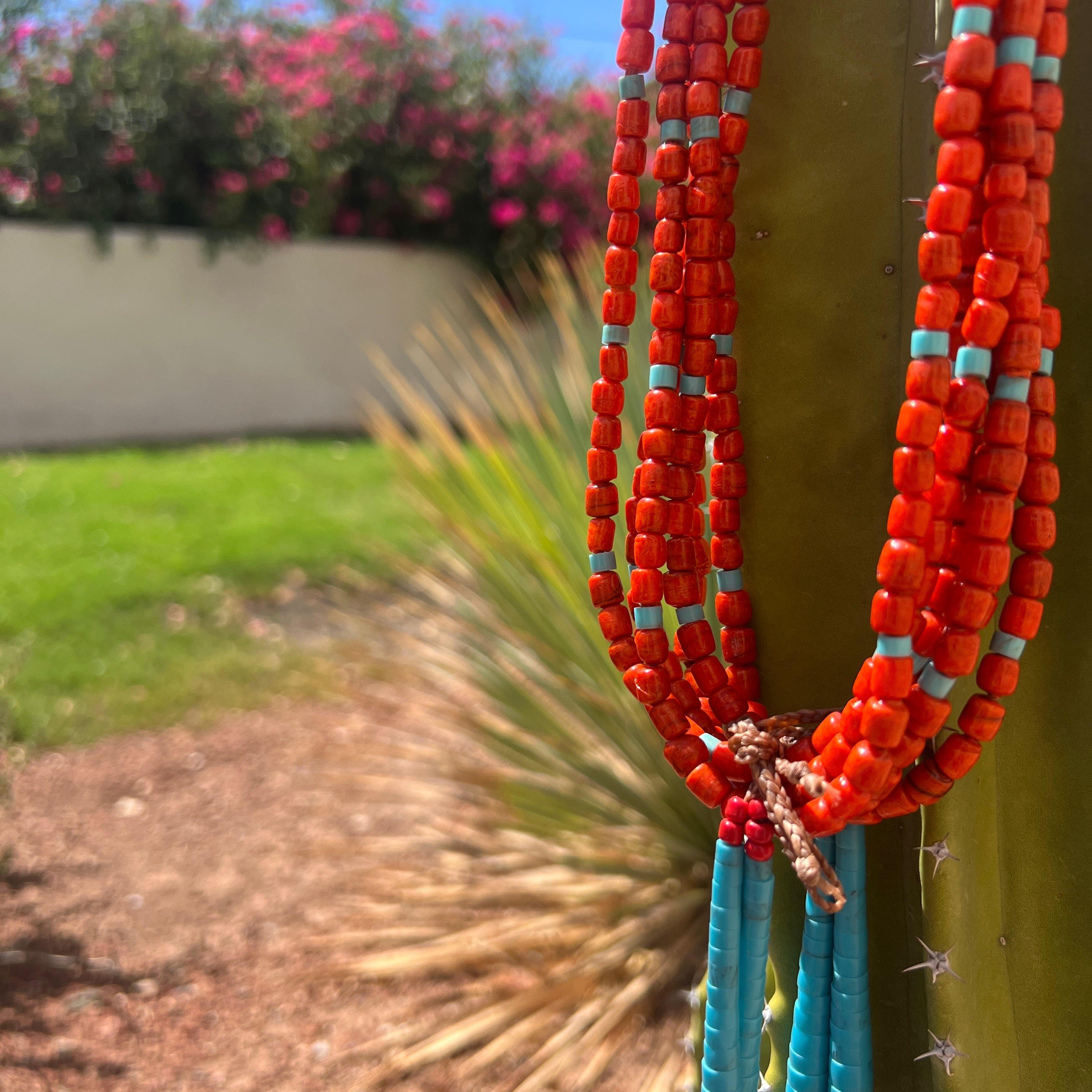 Kingman Turquoise and Ceramic Bead Jacla Necklace Santo Domingo