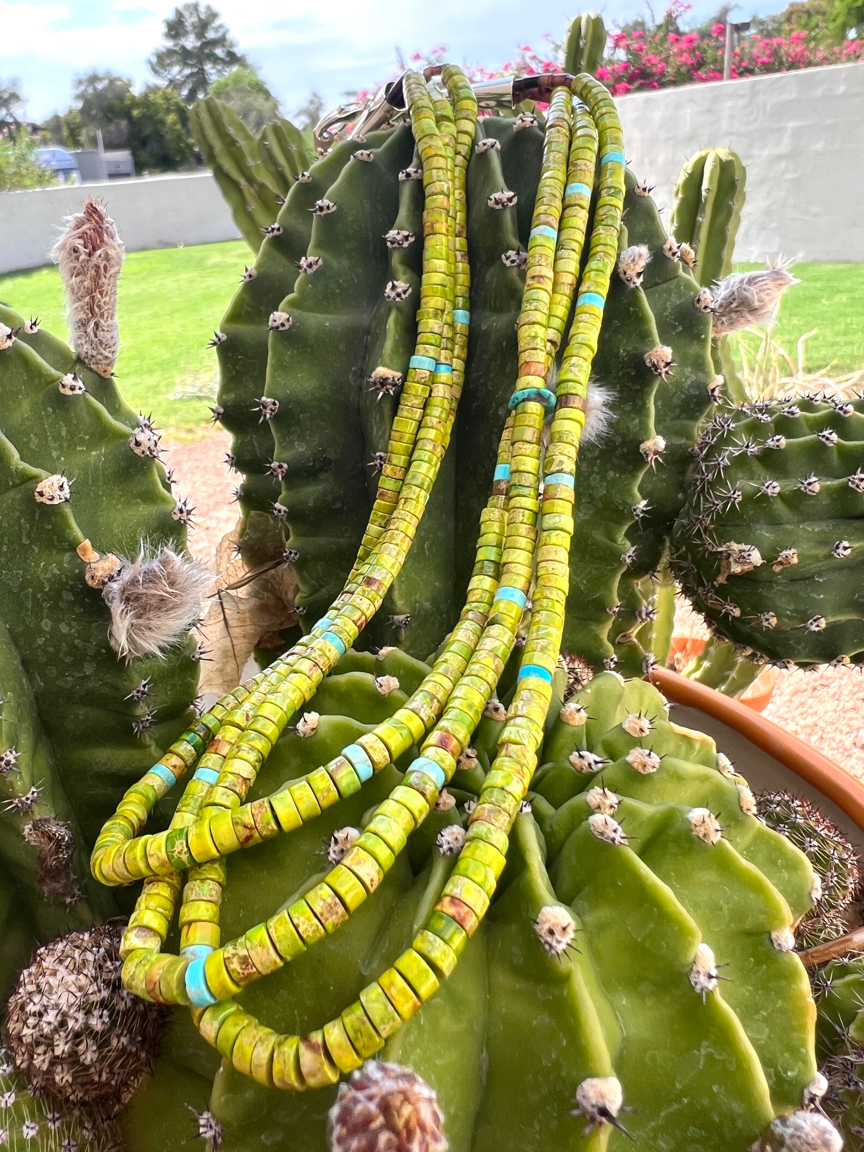 Gaspeite, Heishi and Touch of Turquoise Necklace Santo Domingo