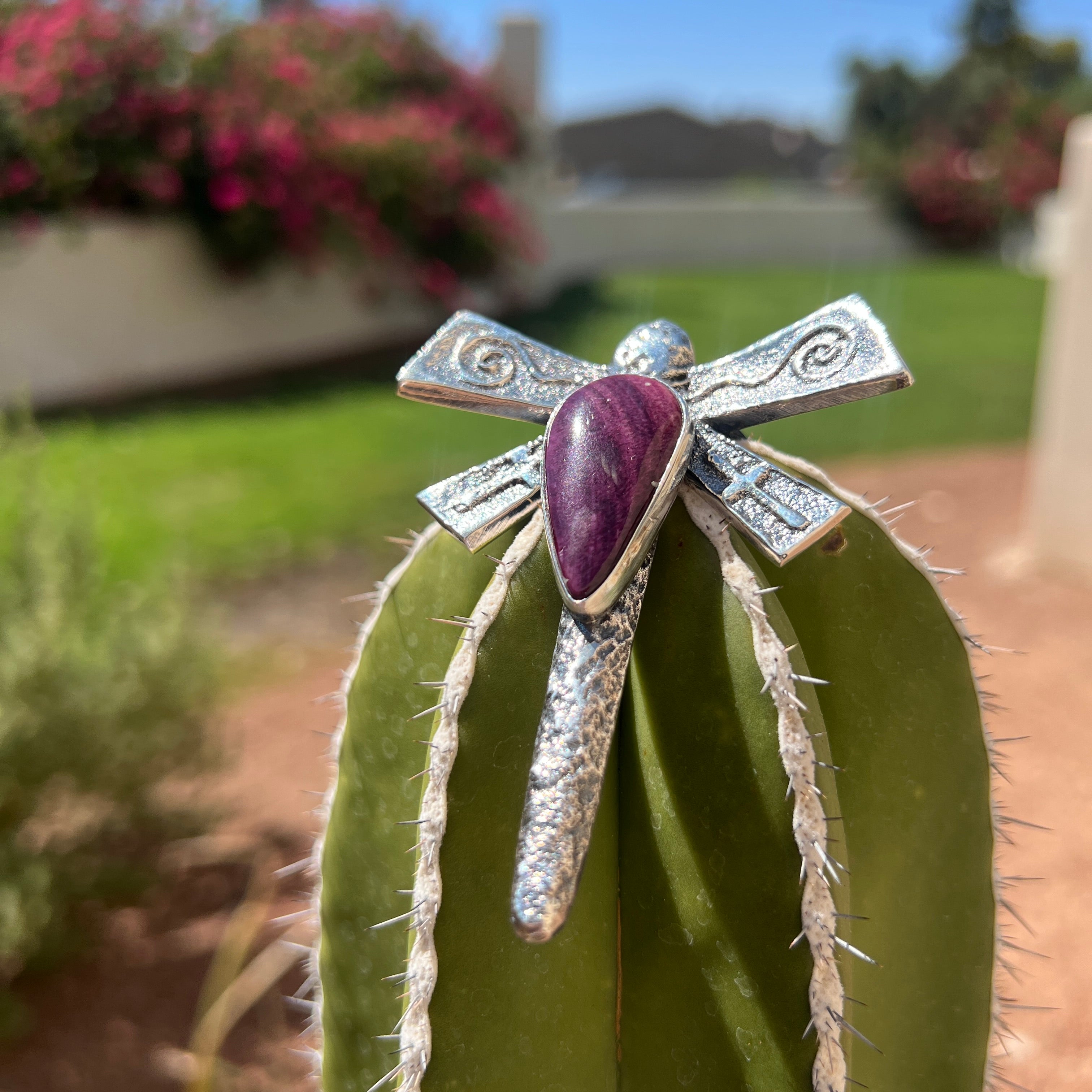 Navajo Sterling Silver Purple Spiny Oyster Dragonfly Necklace