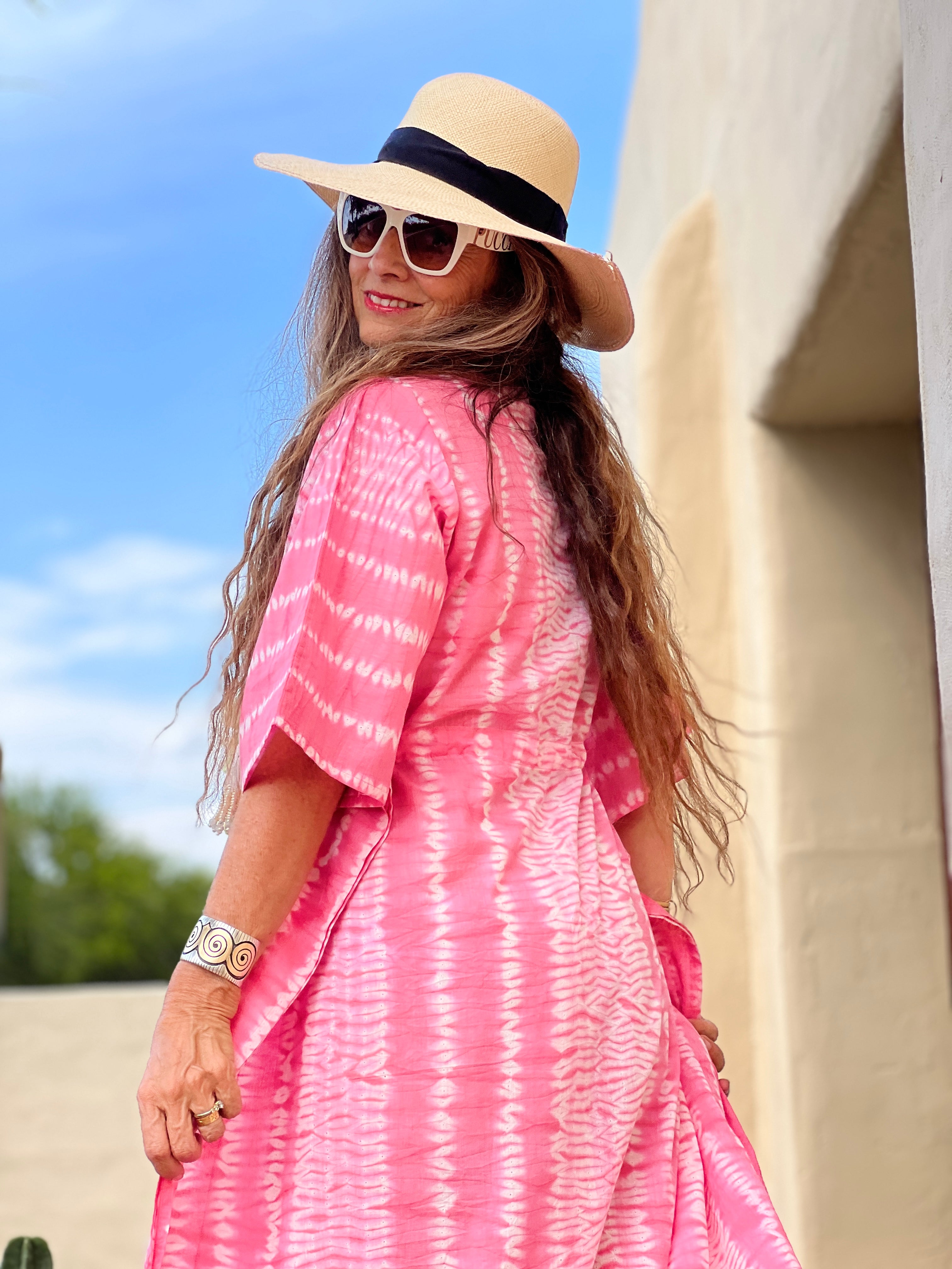 Pink Cotton Candy Shibori Maxi Kaftan Dress